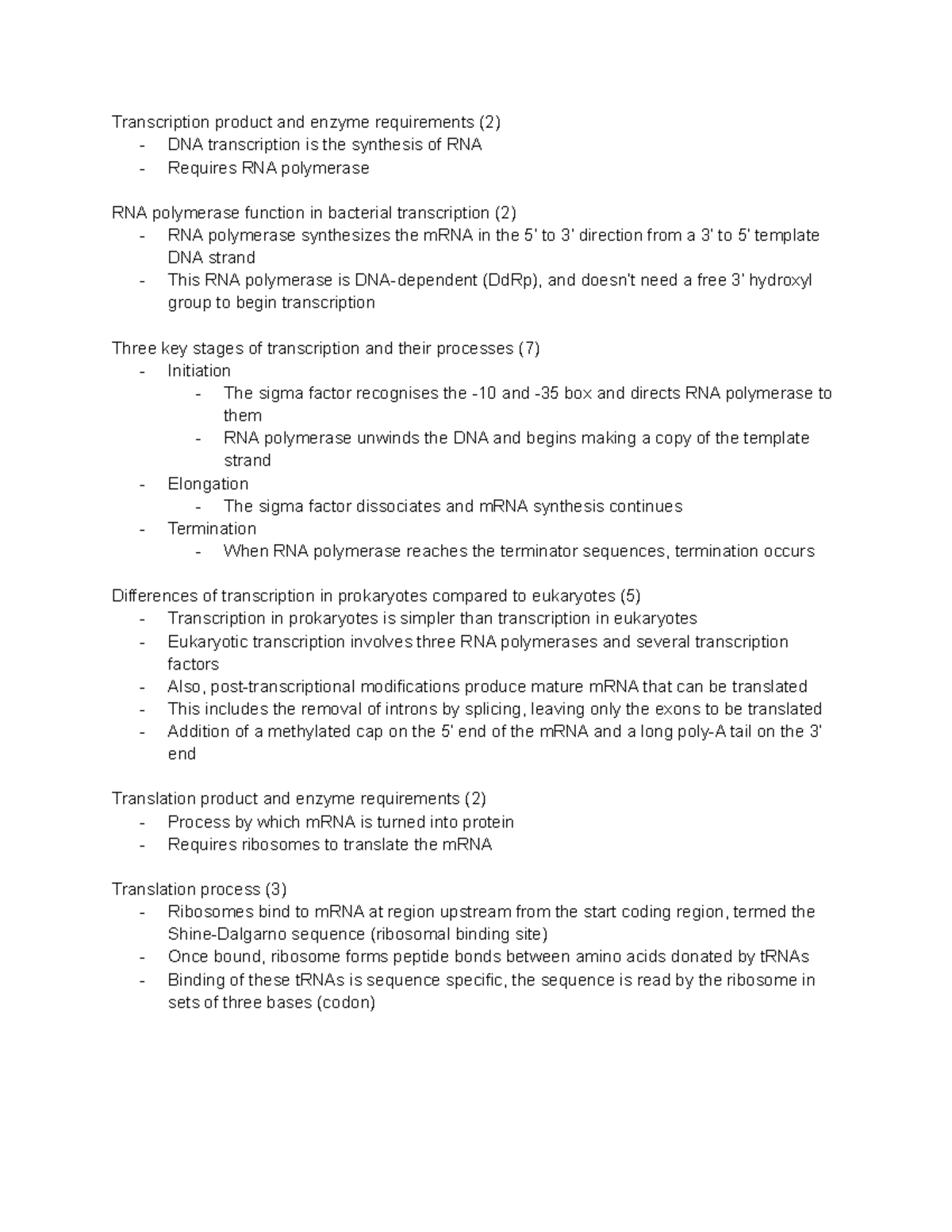 ANKI Cards Gene expression and regulation Transcription product and