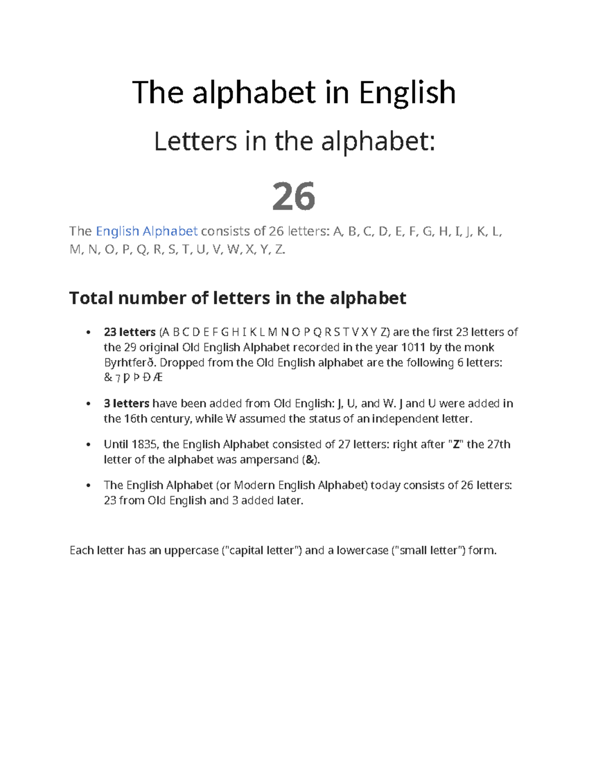 The alphabet in English - The alphabet in English Letters in the ...