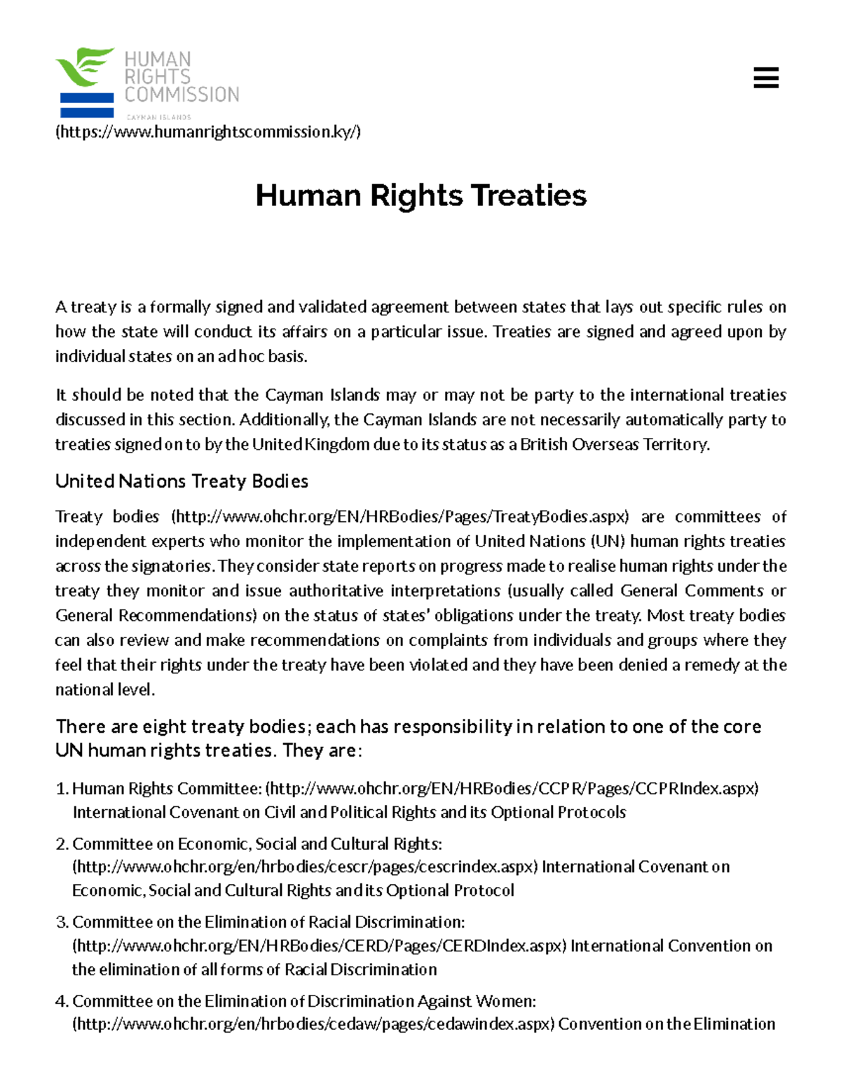 Human Rights Treaties - Public International Law - TU - Studocu