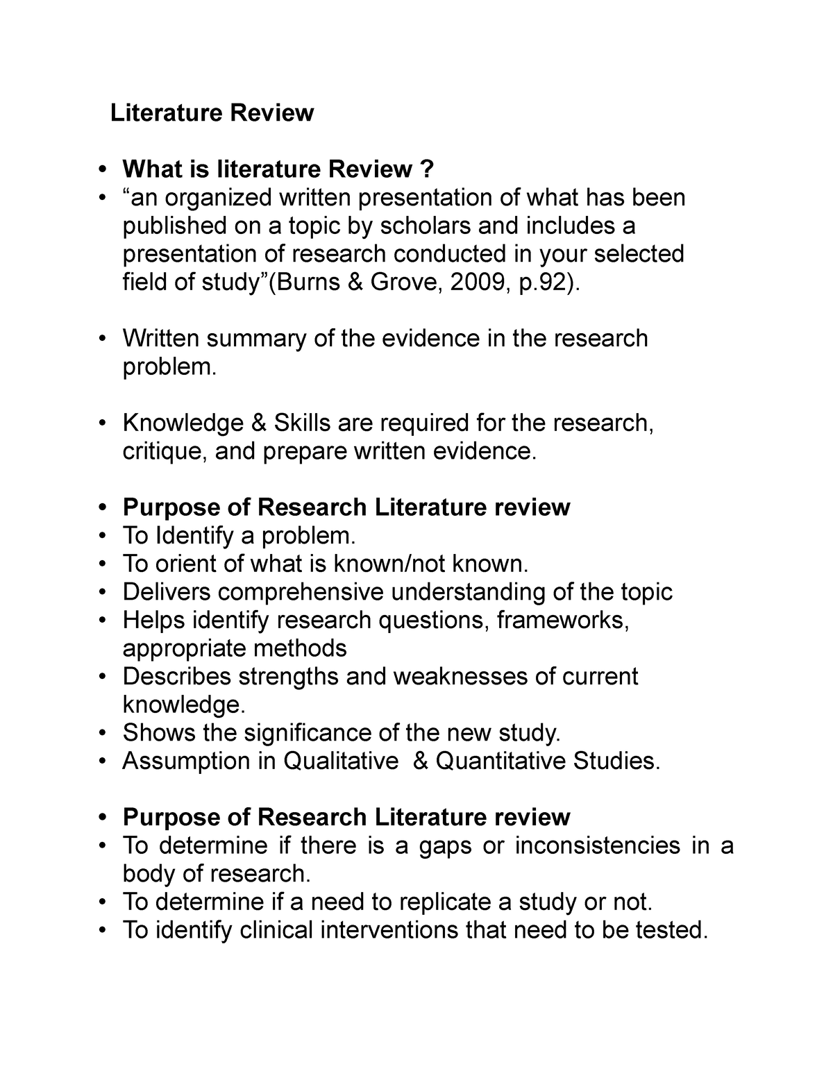 notes on literature review in research