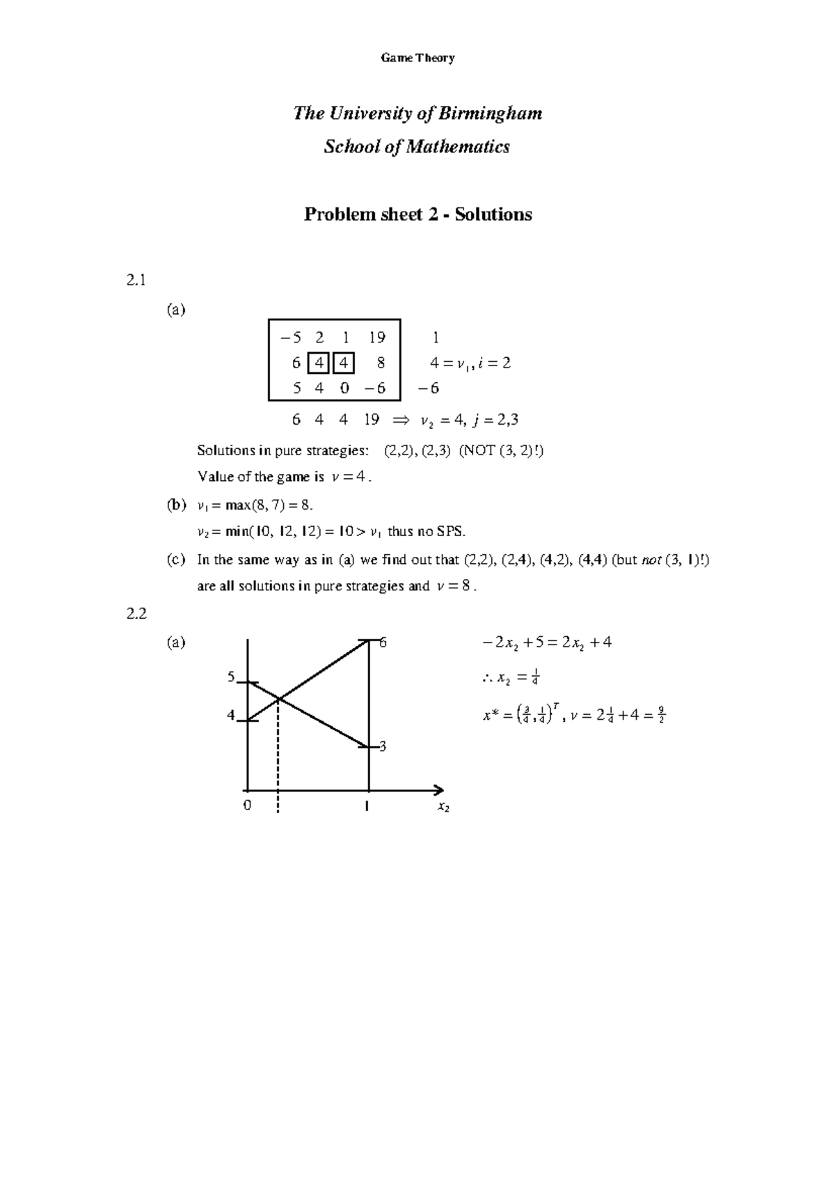 Problem Sheet 02 - Solutions - (b) V1 Max(8, 7) 8. V2 Min(10, 12, 12 ...