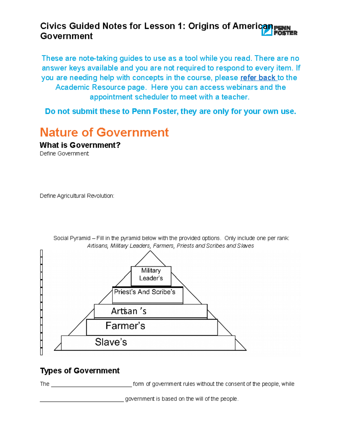 Civics B 2C Lesson 1 Sections 1.1-1.3 Guidednotes 01 - Government These ...