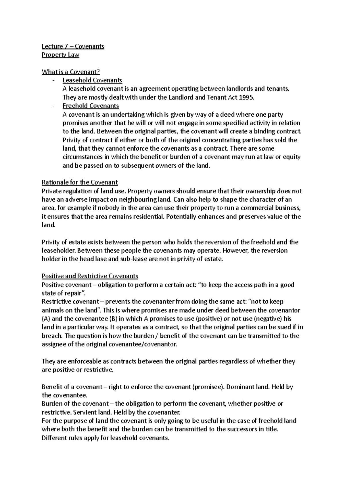 Lecture 7 – Covenants - First Class Notes - Lecture 7 – Covenants ...