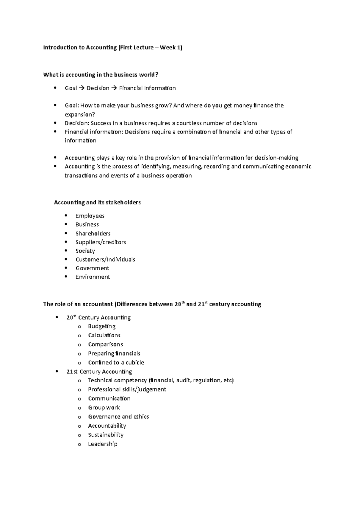 ACCG1000 MID- Semester FULL Notes - Introduction to Accounting (First ...