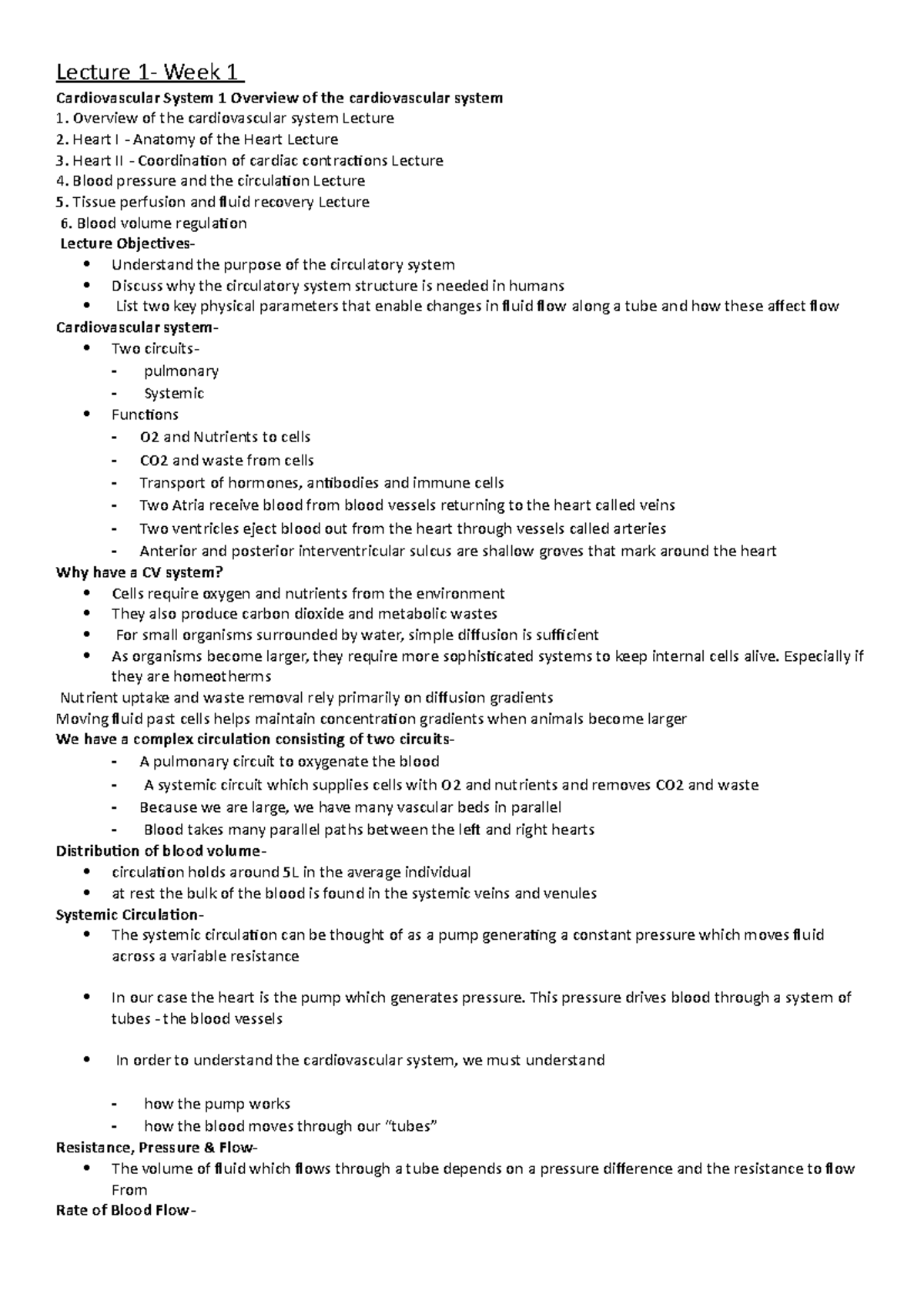 Biomedical Science Sem 2 notes - Lecture 1- Week 1 Cardiovascular ...
