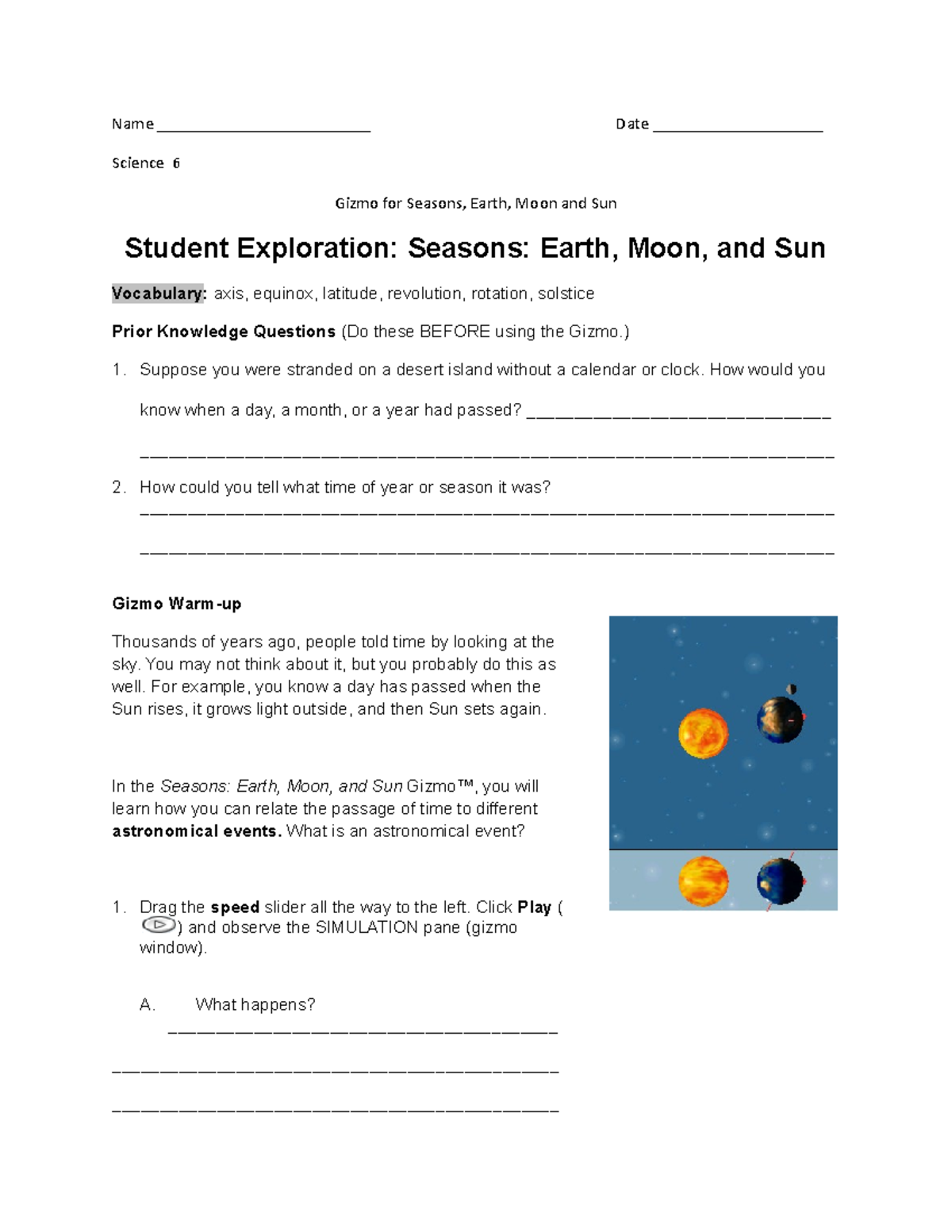 Myriam Bond - Copy of Seasons Gizmo Instructions and Questions - Name