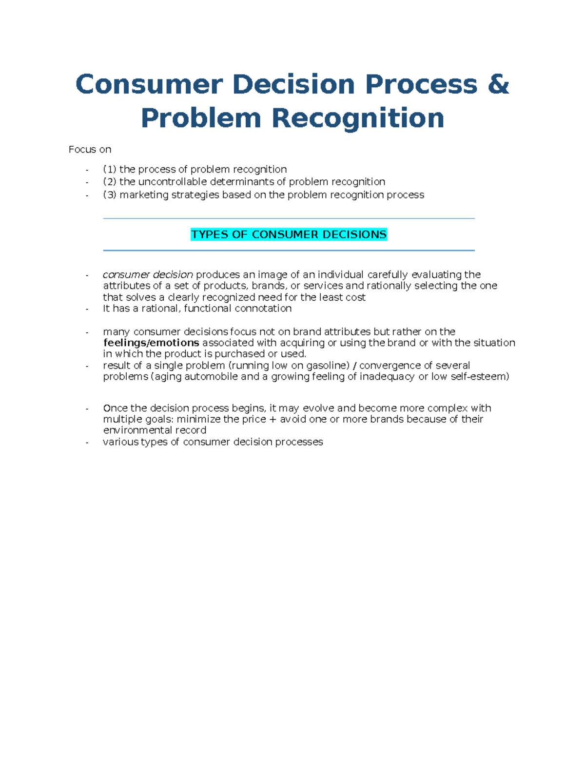Chap 14 Consumer Decision Process and Problem Recognition Consumer