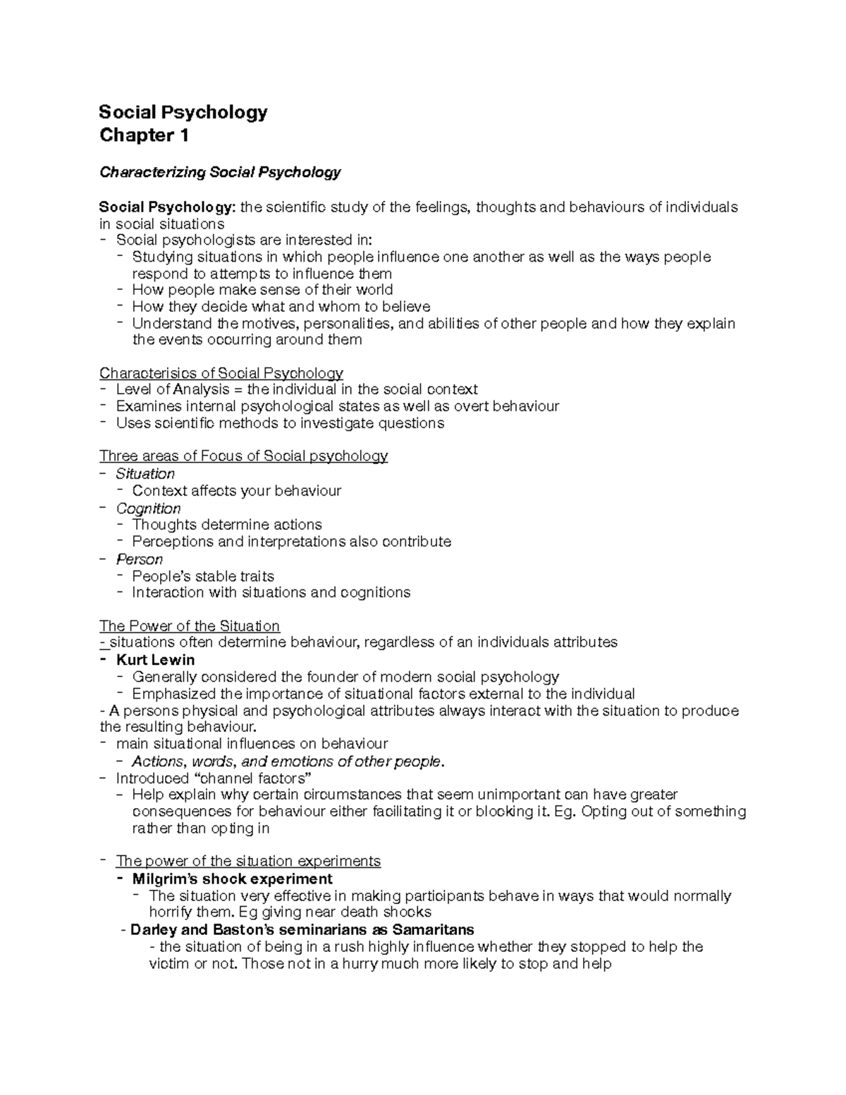2800 Chapter 1 Summary Social Psychology Social Psychology Chapter 2800 Chapter 1 Summary Social Psychology Social Psychology Chapter