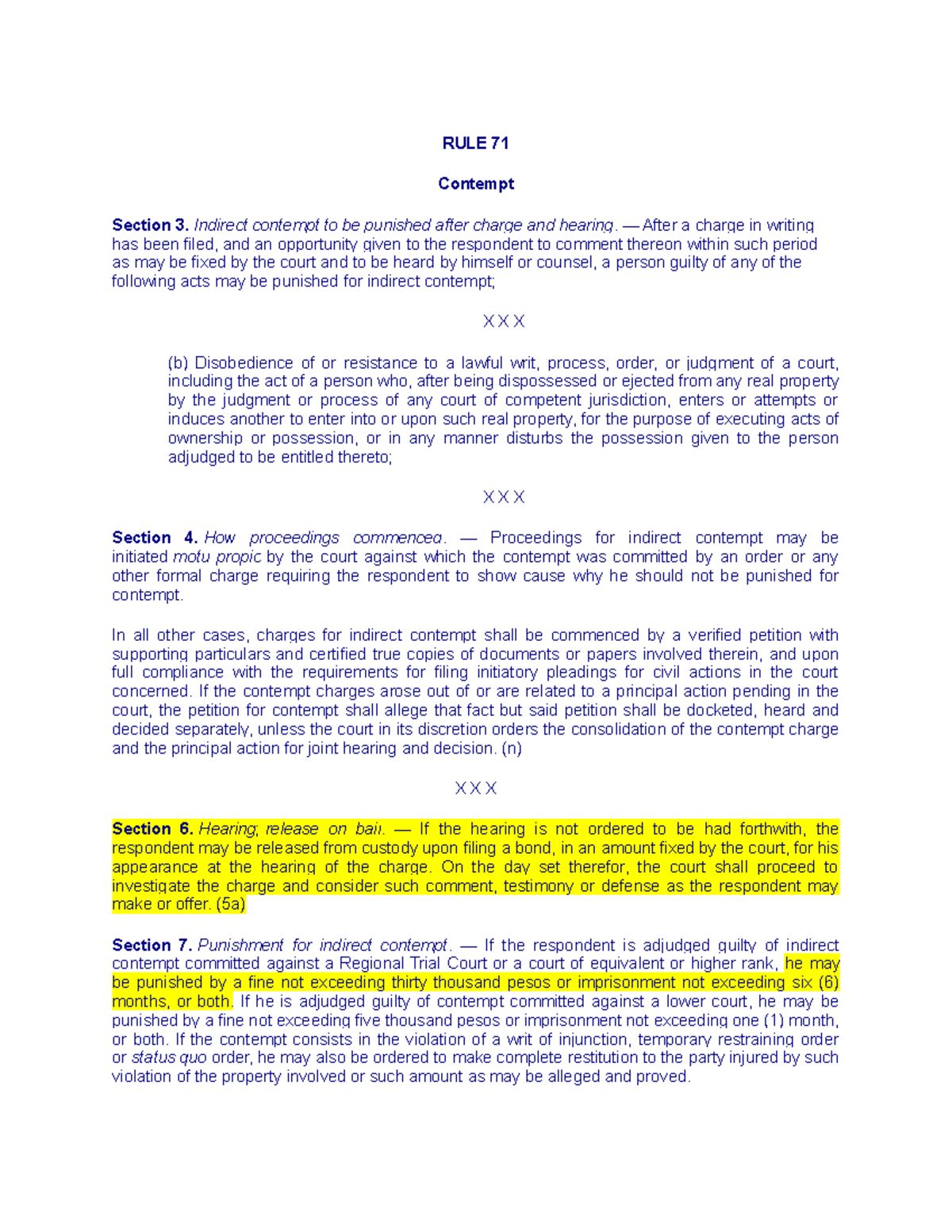 RULE 71 Contempt RULE 71 Contempt Section 3 Indirect contempt to