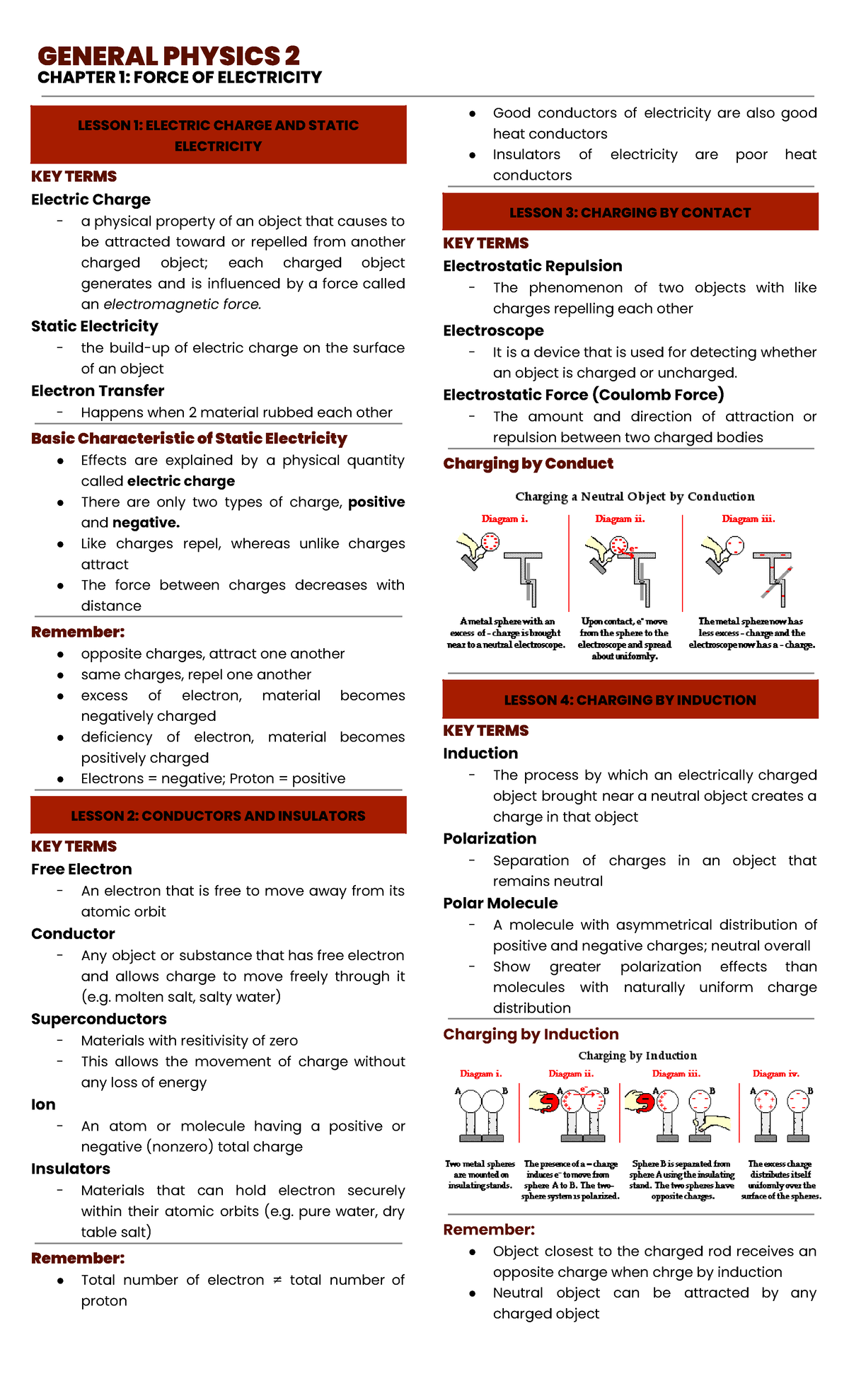 Physics 2 - Chapter 1: Electricity Lecture Notes From Lesson 1-5 ...