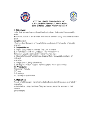 Detailed Lesson plan in Science 4 - ICCT COLLEGES FOUNDATION INC. V ...