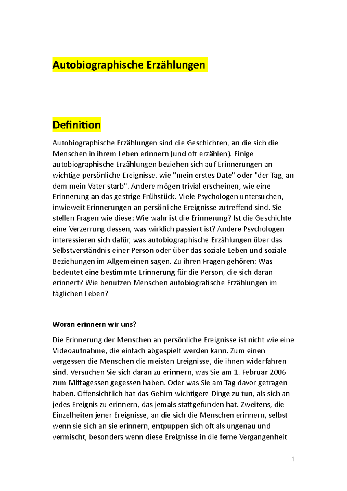 Autobiographische Erzählungen - Autobiographische Erzählungen ...