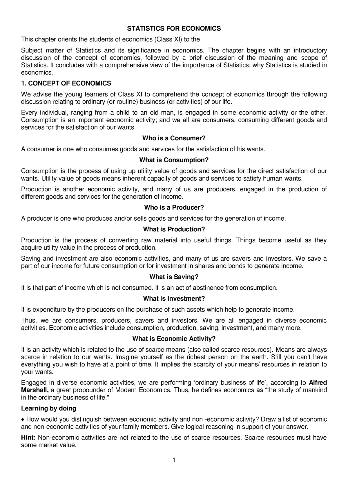 Concept OF Economics - STATISTICS FOR ECONOMICS This chapter orients ...