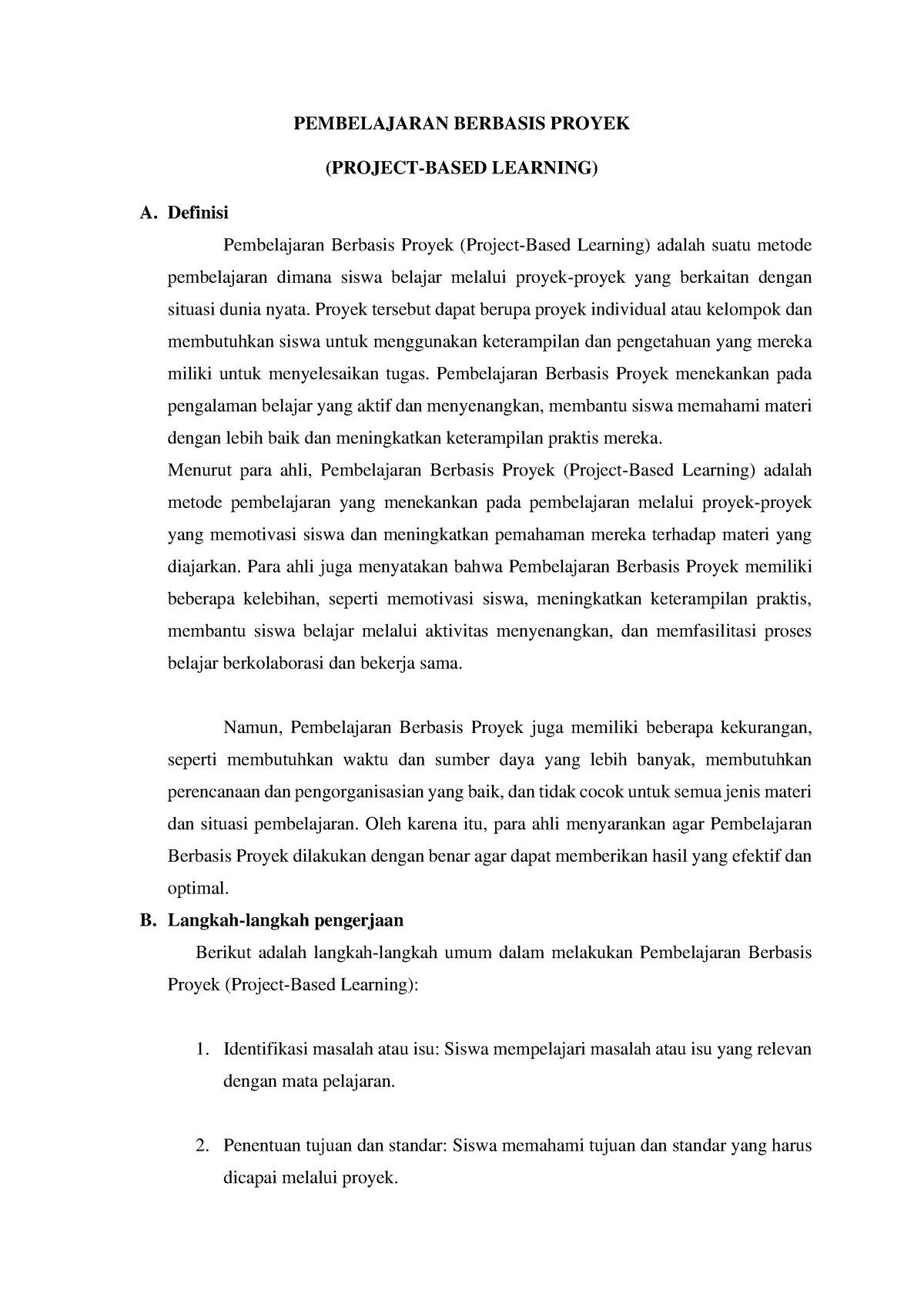 Pembelajaran Berbasis Proyek - PEMBELAJARAN BERBASIS PROYEK (PROJECT ...