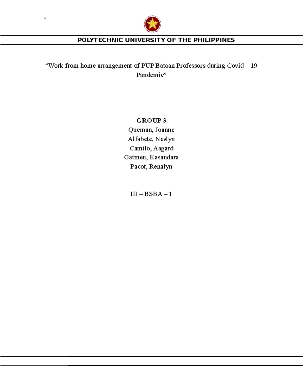 G3 - Thesis Revision( Final Paper) - “Work from home arrangement of PUP ...