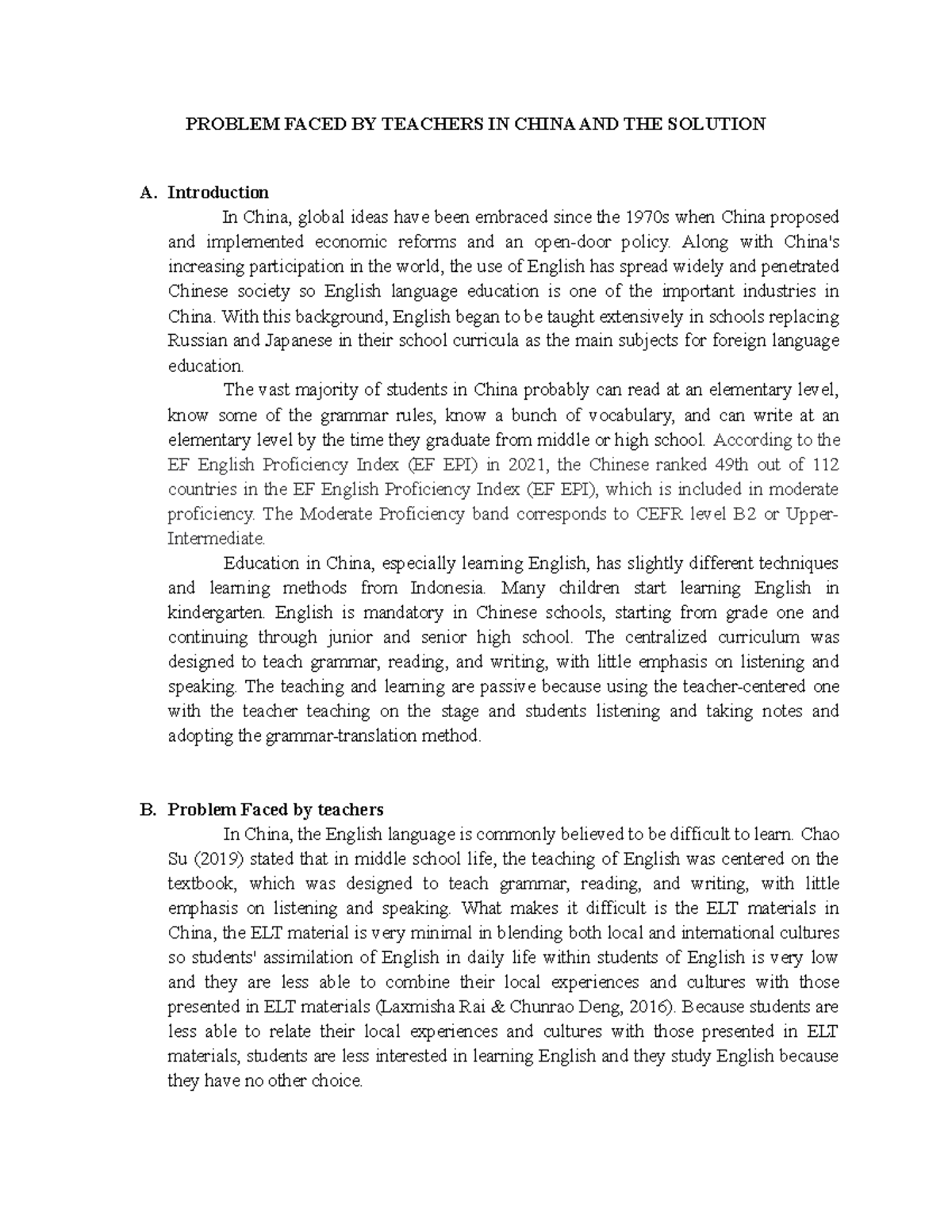 Problem Faced BY Teachers IN China AND THE Solution - PROBLEM FACED BY ...