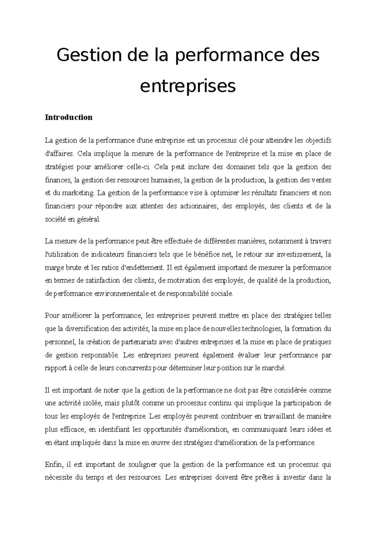 Gestion De La Performance Des Entreprises - Cela Implique La Mesure De ...