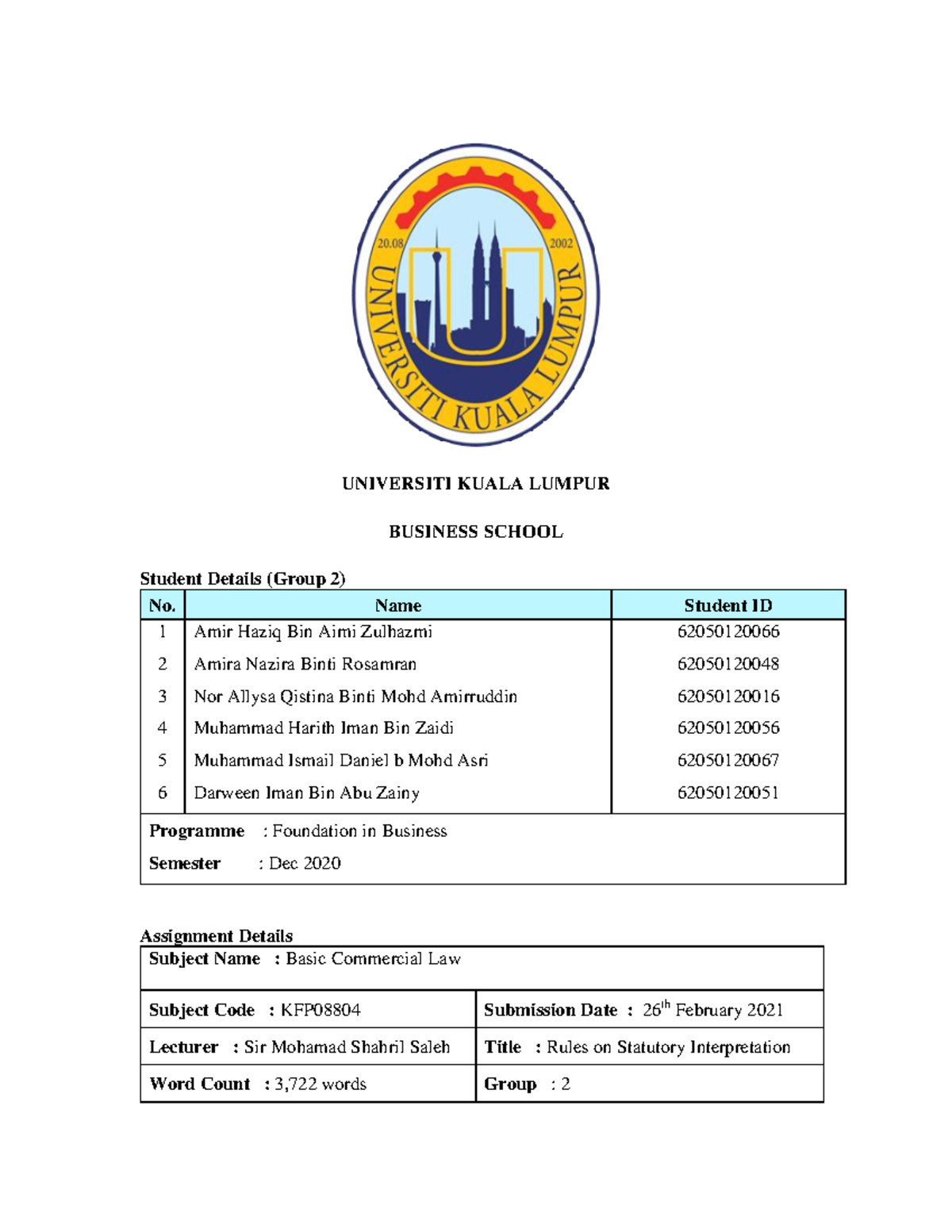 business law report assignment