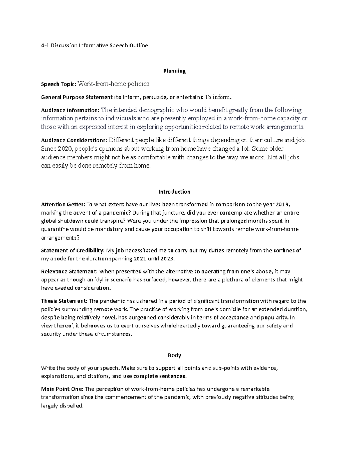 4-1 Discussion Informative Speech Outline - 4-1 Discussion Informative ...