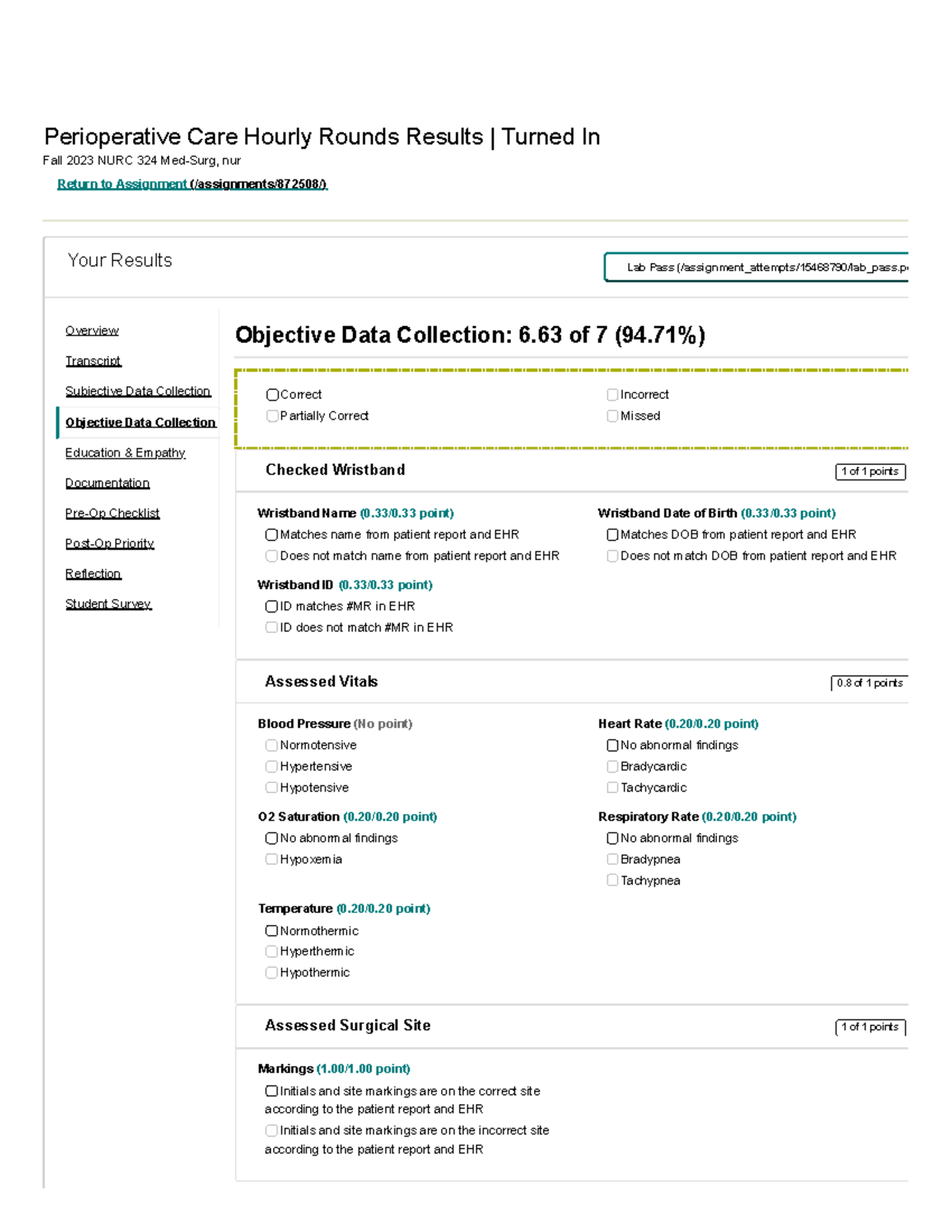 Perioperative Care Hourly Rounds Shadow Health