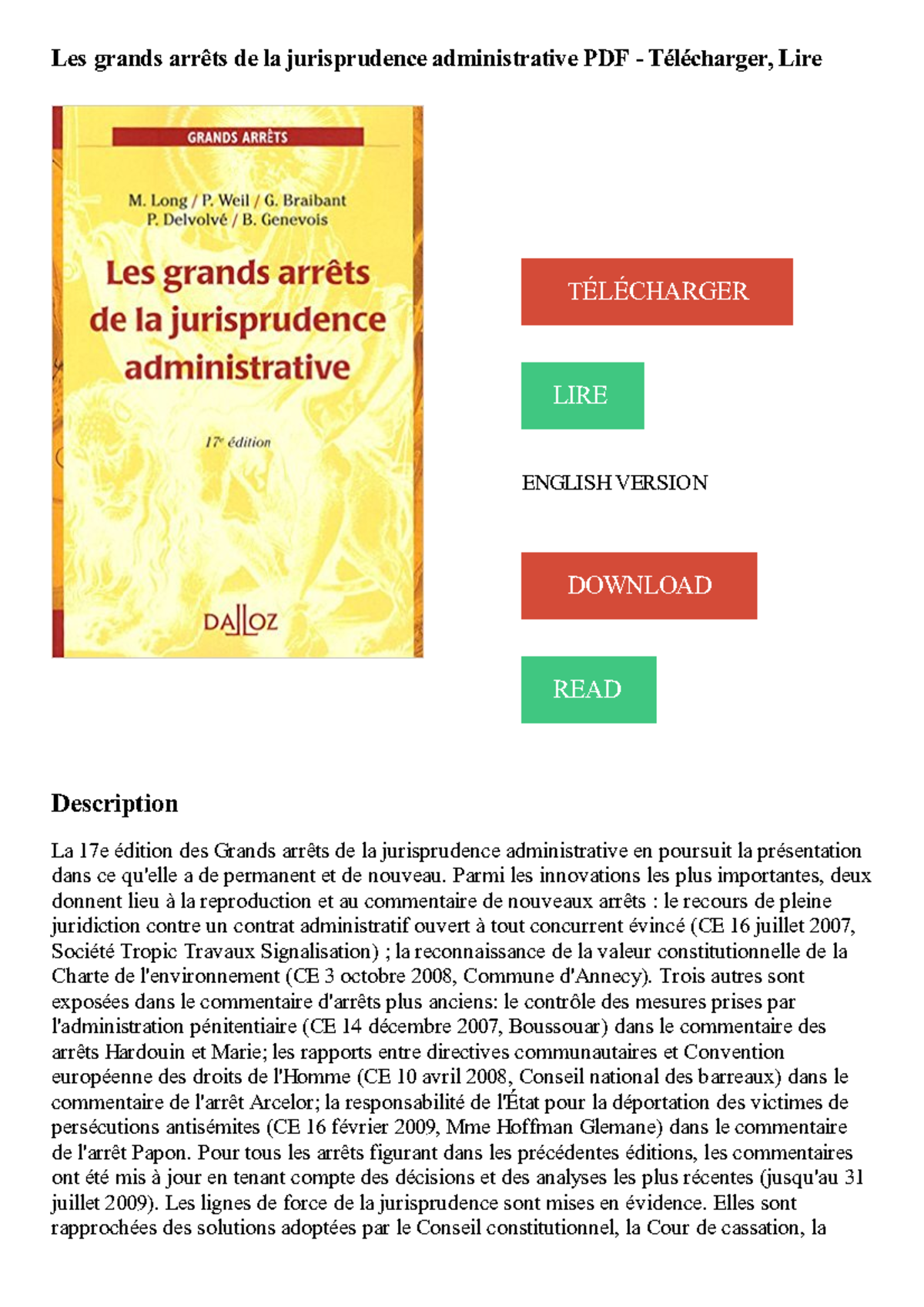 Les Grands Arrêts De La Jurisprudence Administrative PDF - Télécharger ...