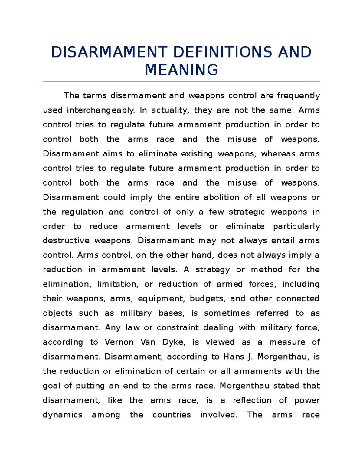 Disarmament Definitions AND Meaning DISARMAMENT DEFINITIONS AND