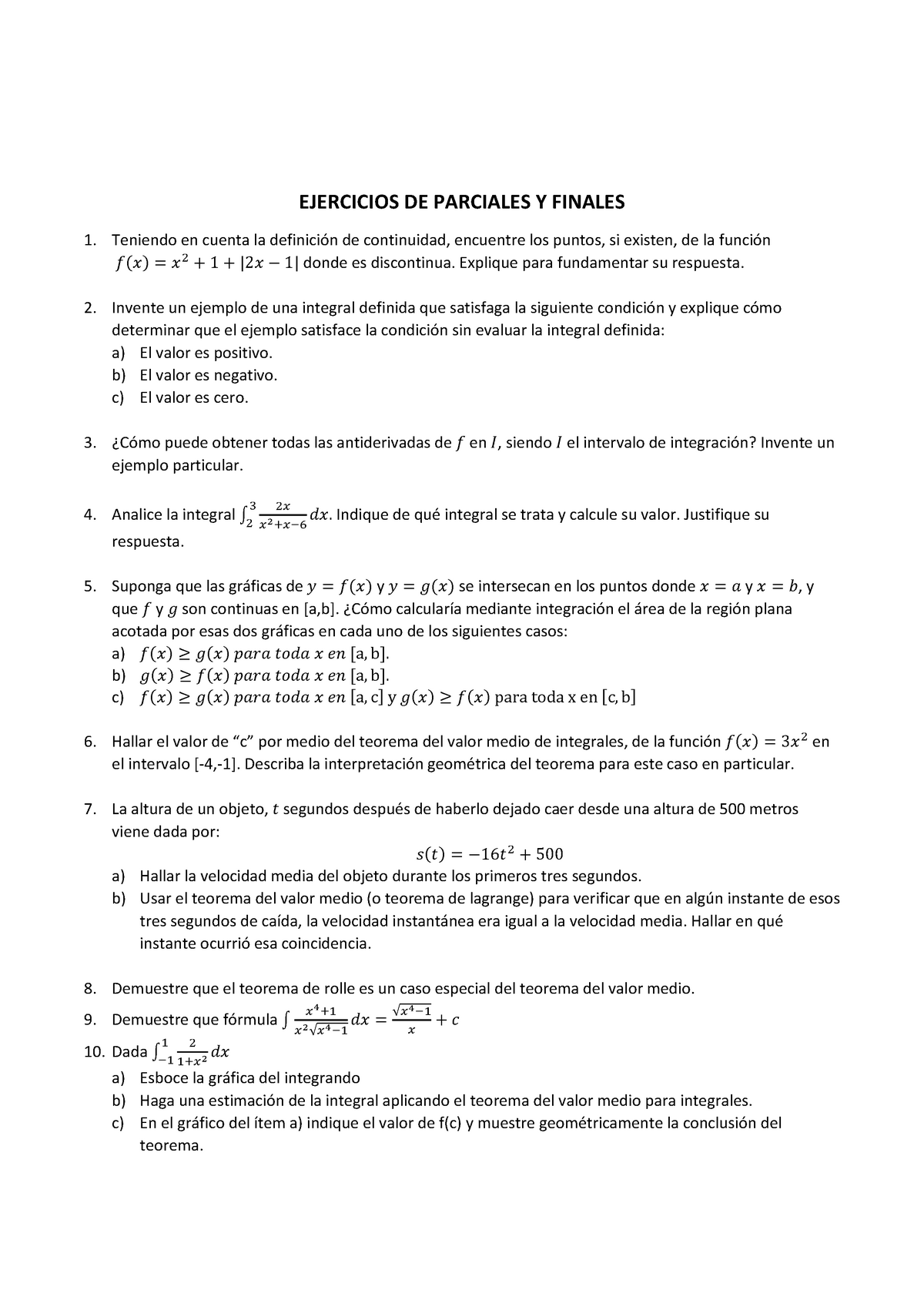 Ejercicios DE Parciales Y Finales De Análisis Matemático I - EJERCICIOS ...