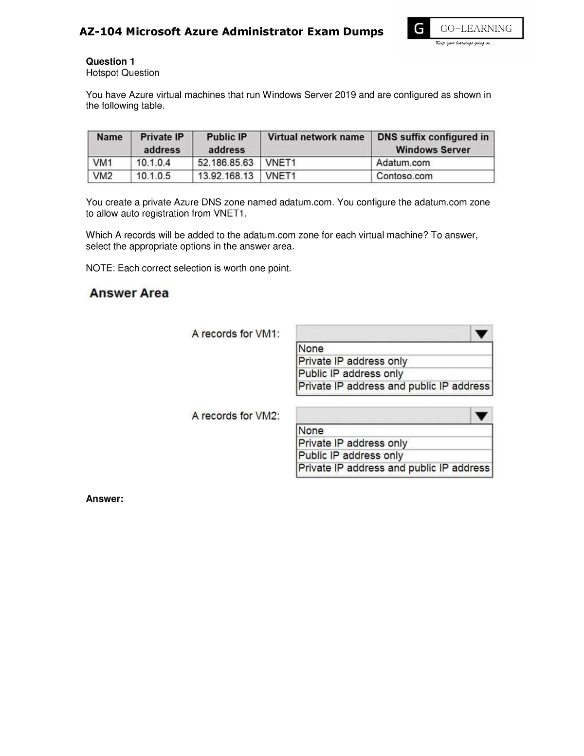 AZ-104 Microsoft Azure Administrator Exam Dumps 1 - Question 1 Hotspot  Question You have Azure - Sns-Brigh10