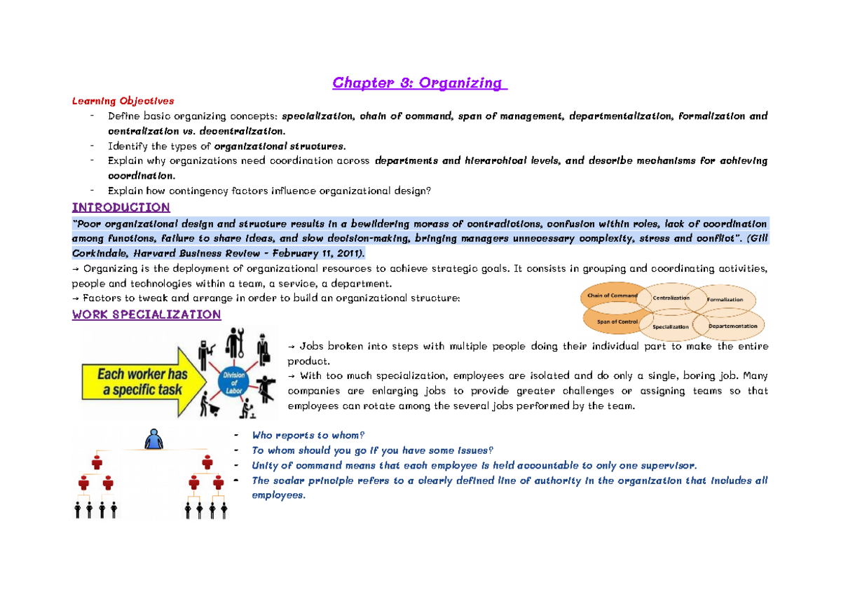 Chapter 3 Organizing management first year - Chapter 3: Organizing ...