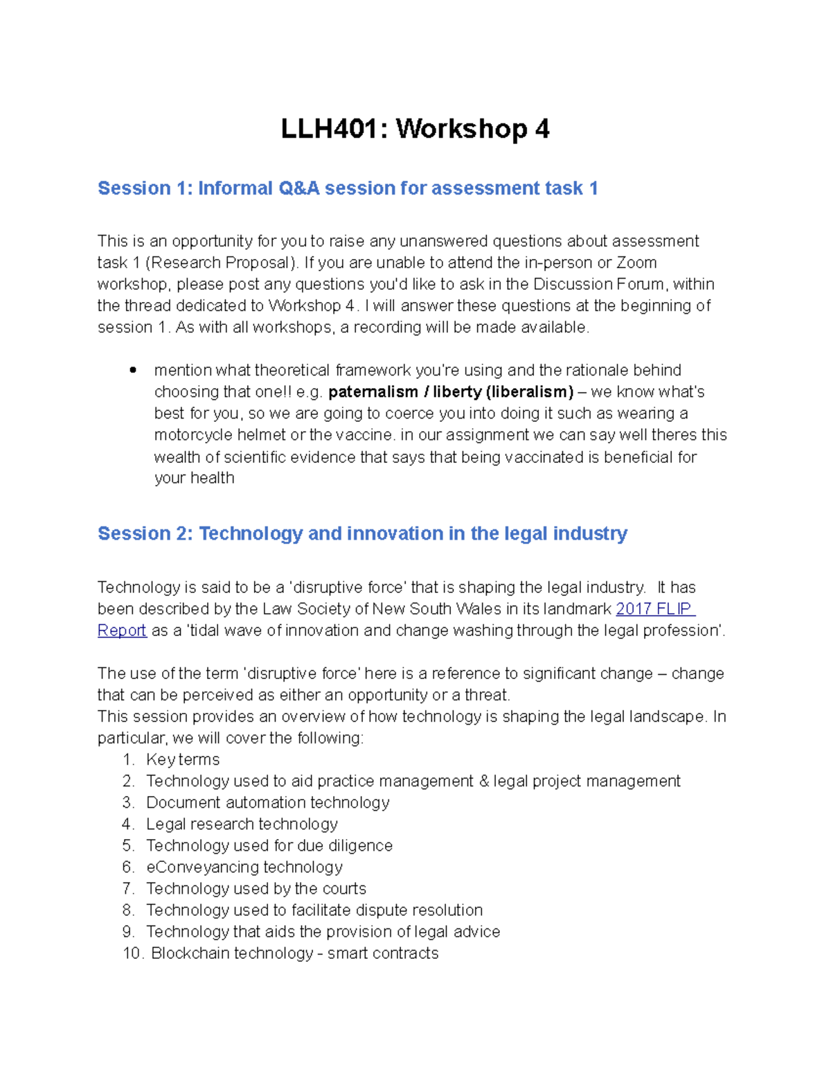 Workshop 4 - tutorial - LLH401: Workshop 4 Session 1: Informal Q&A ...