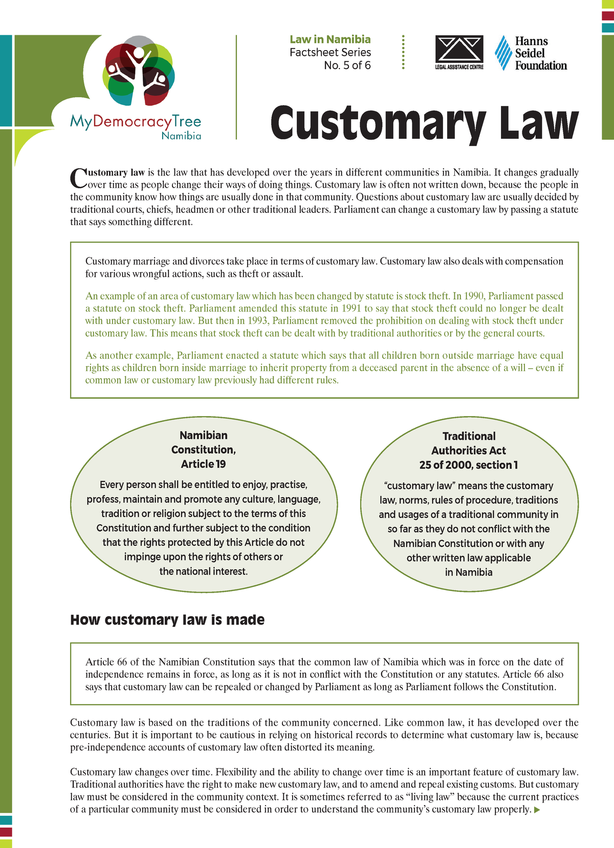 Law 5 Customary Law LAC Law In Namibia Factsheet Series No 5 Of 6 Customary Law C Ustomary 