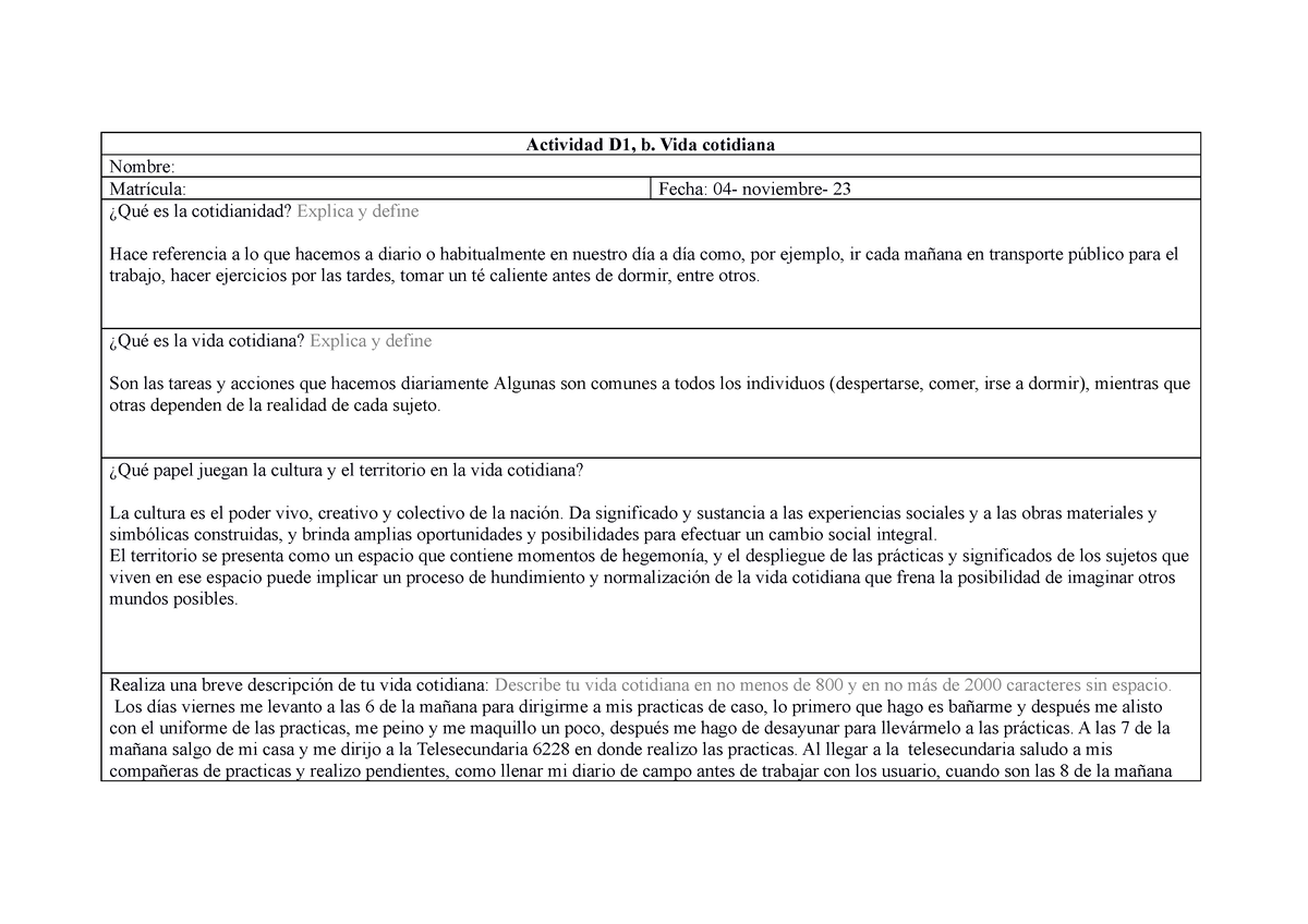 D1b Mapa Conceptual - Actividad D1, B. Vida Cotidiana Nombre: Matrícula ...