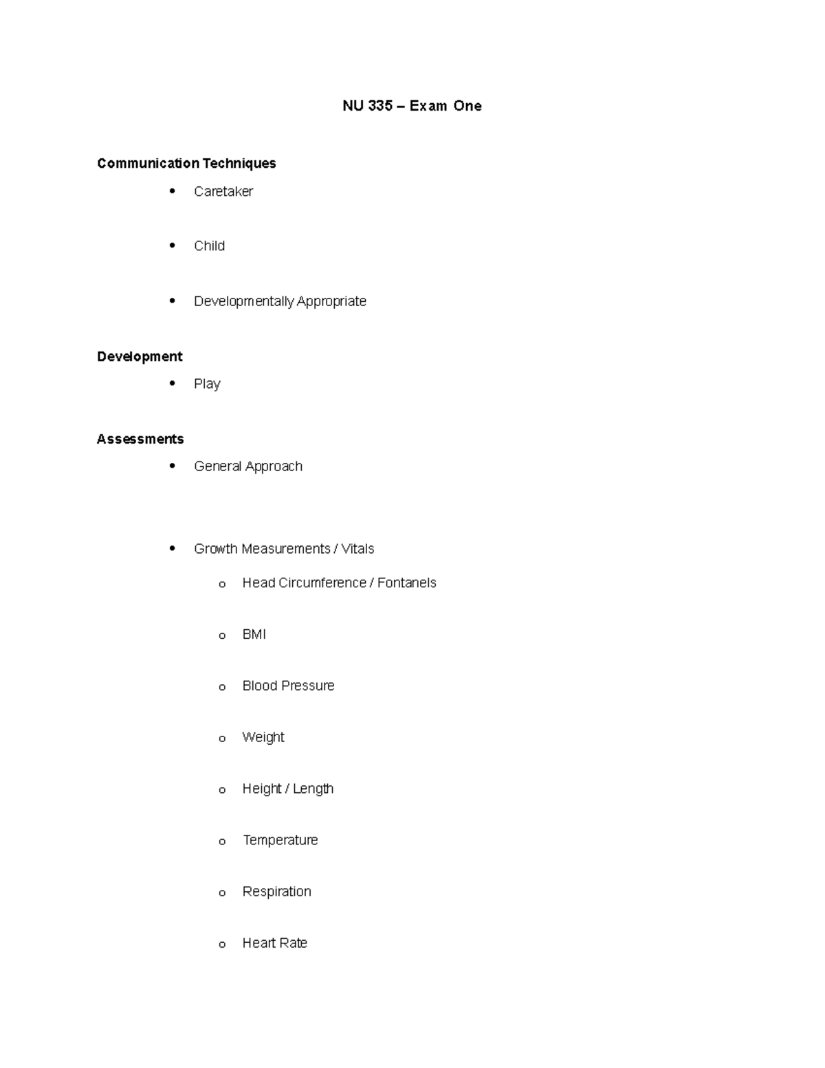 Exam 1 - Exam 1 blank study guide - NU 335 – Exam One Communication ...