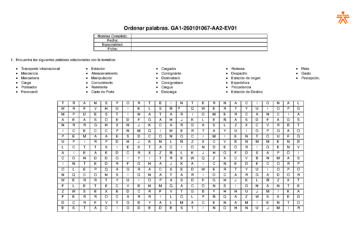 Ordena LAS Palabras - Ordenar Palabras. GA1-260101067-AA2-EV Nombre ...