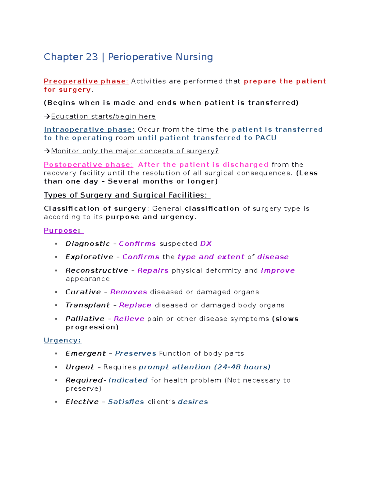Chapter 23 - notes from fundamentals of nursing - Chapter 23 ...