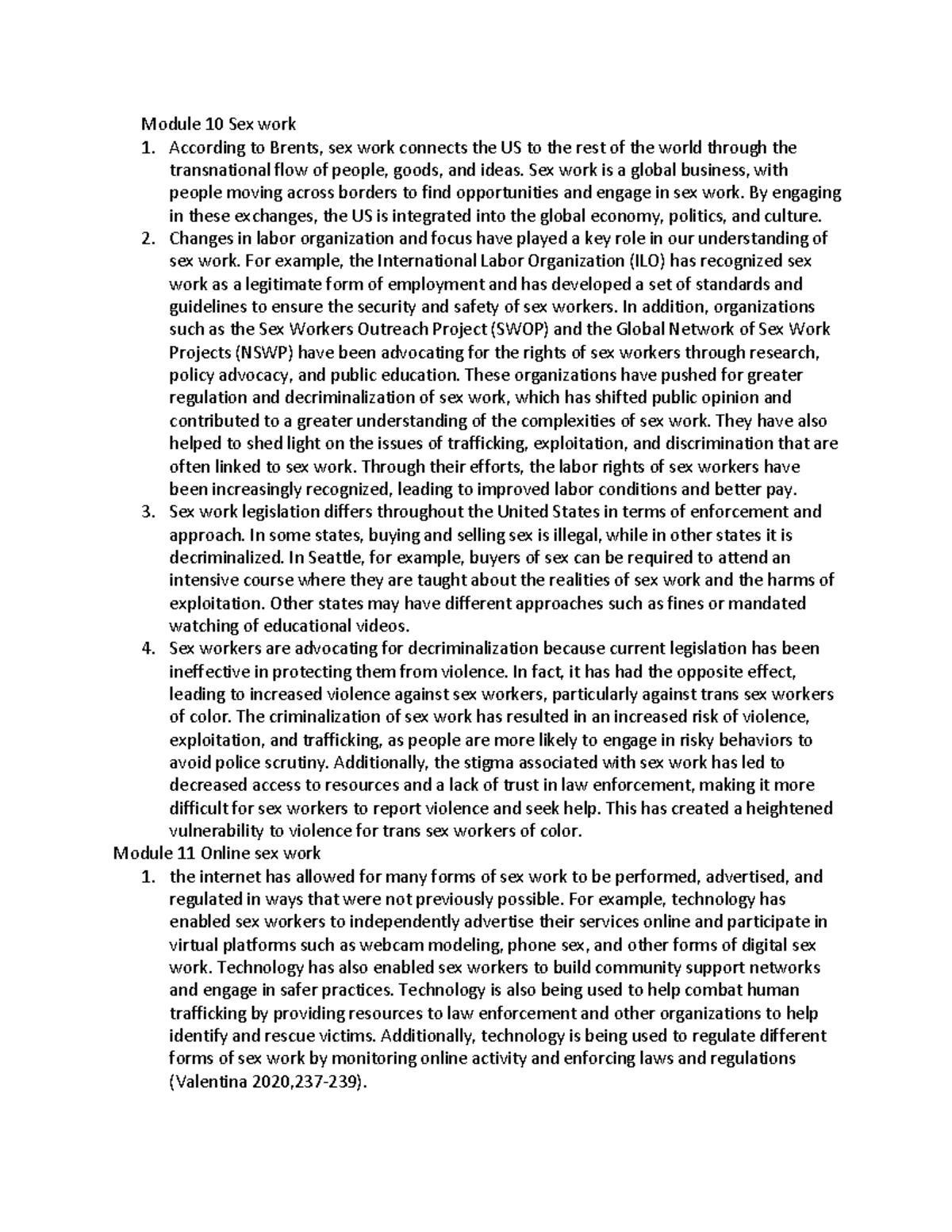 Week 4 - course work - Module 10 Sex work According to Brents, sex work ...