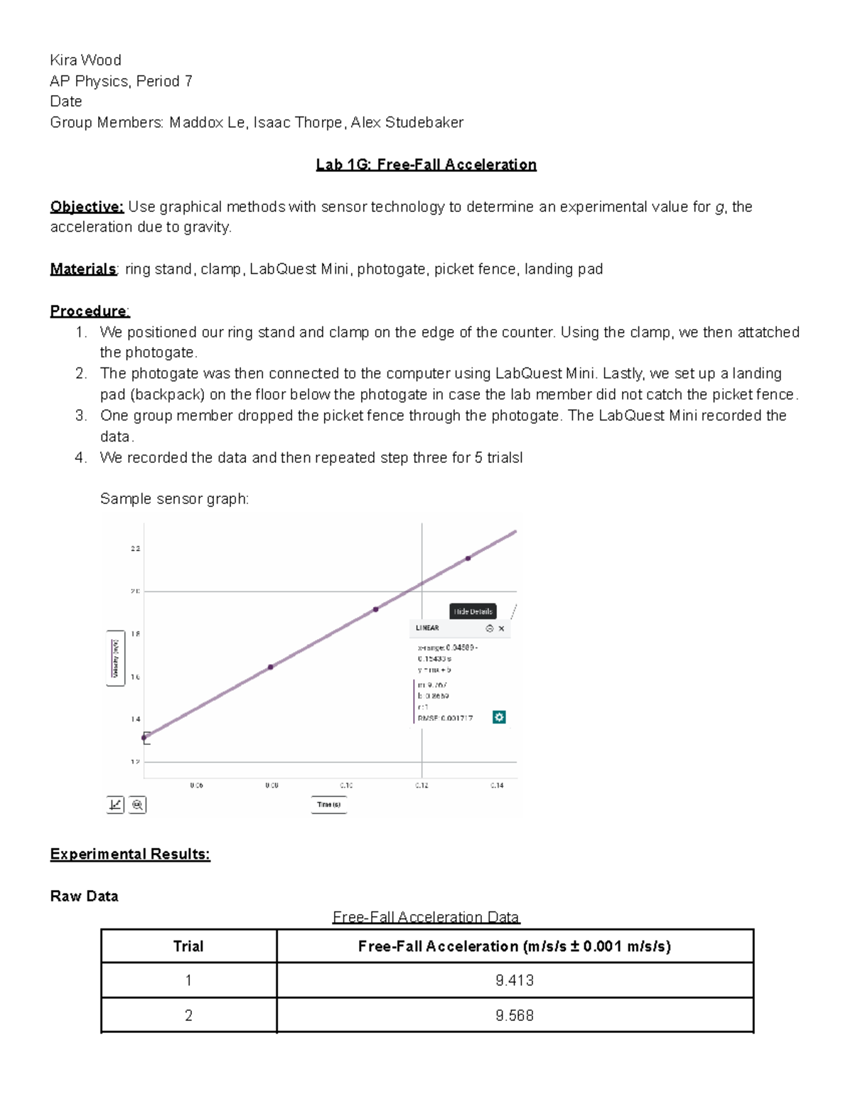 Lab 1G - Notes Sheet - Kira Wood AP Physics, Period 7 Date Group ...