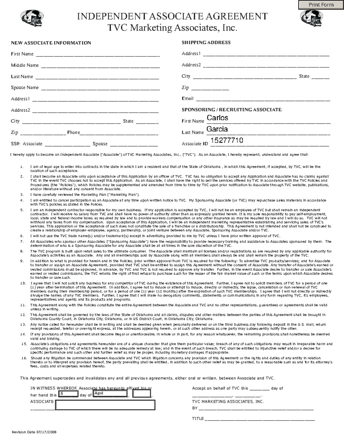 Your Agreement-3 - INDEPENDENT ASSOCIATE AGREEMENT TVC Marketing Associates, Inc. NEW ASSOCIATE ...