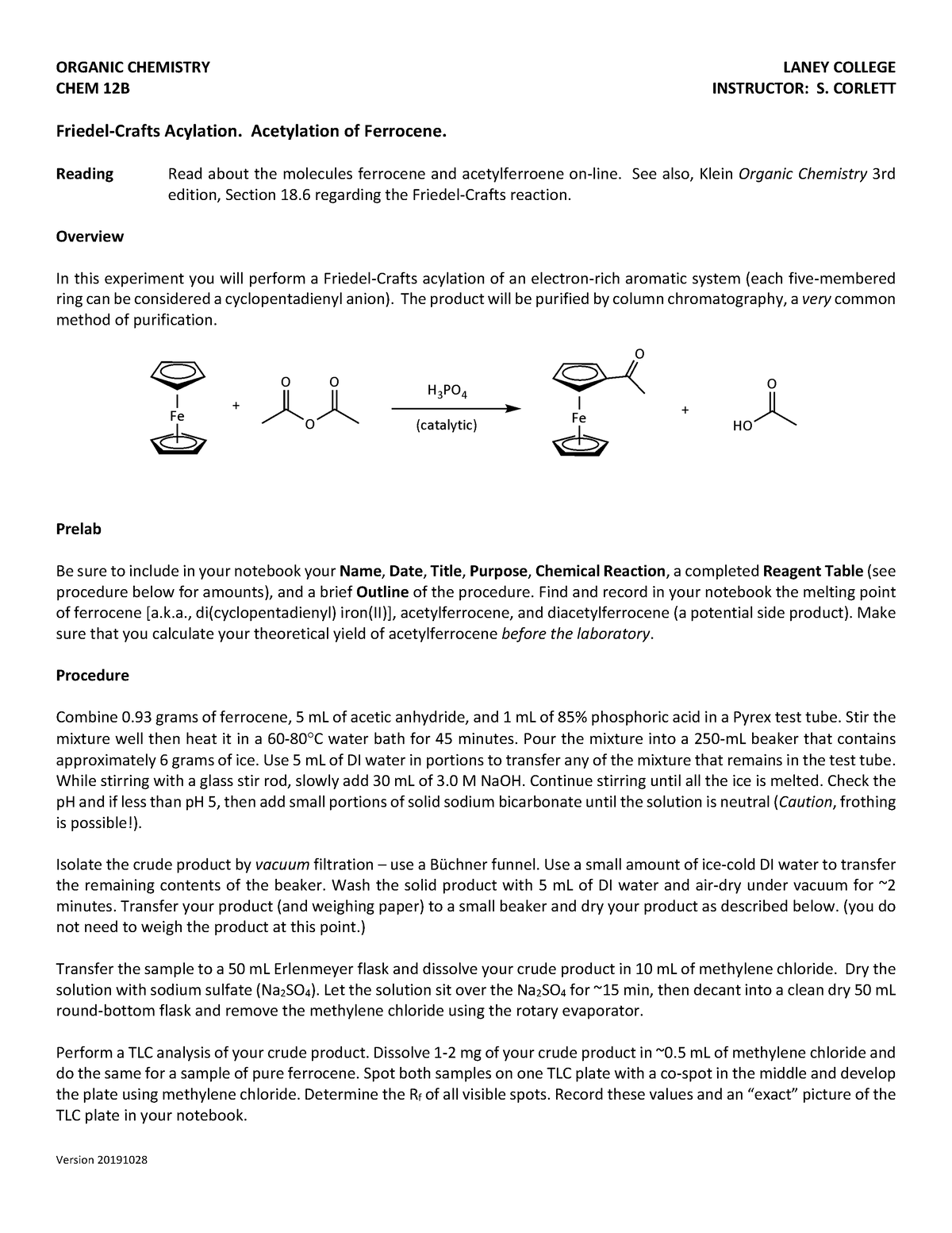 Synthesis of Acetylferrocene F19 - ORGANIC CHEMISTRY LANEY COLLEGE CHEM ...