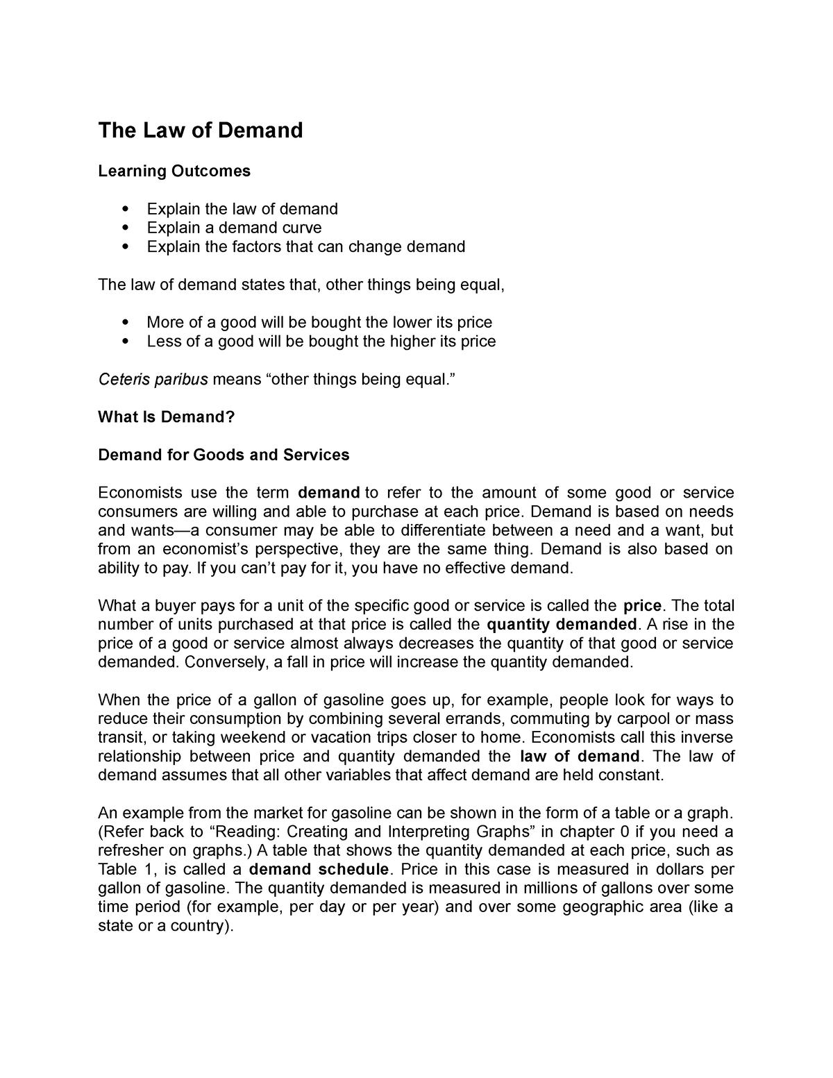 law of demand assignment conclusion