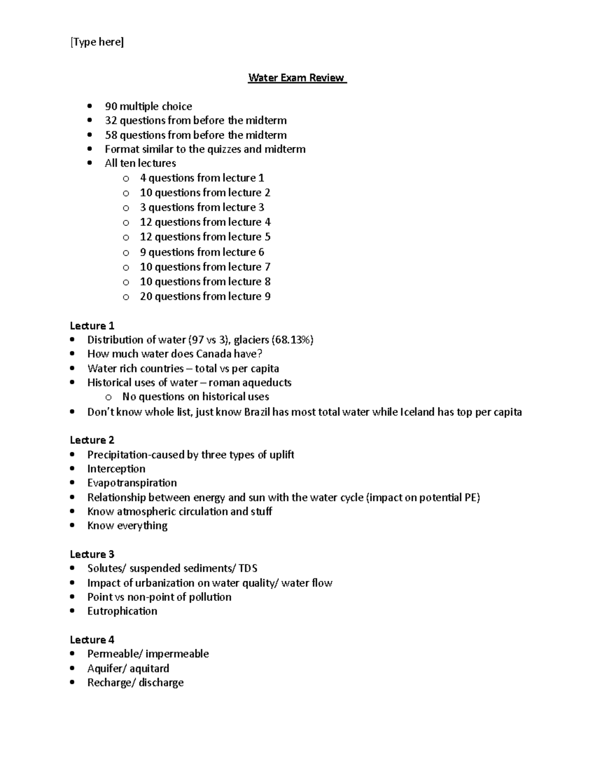 WaterExamReview Exam Review [Type here] Water Exam Review 90