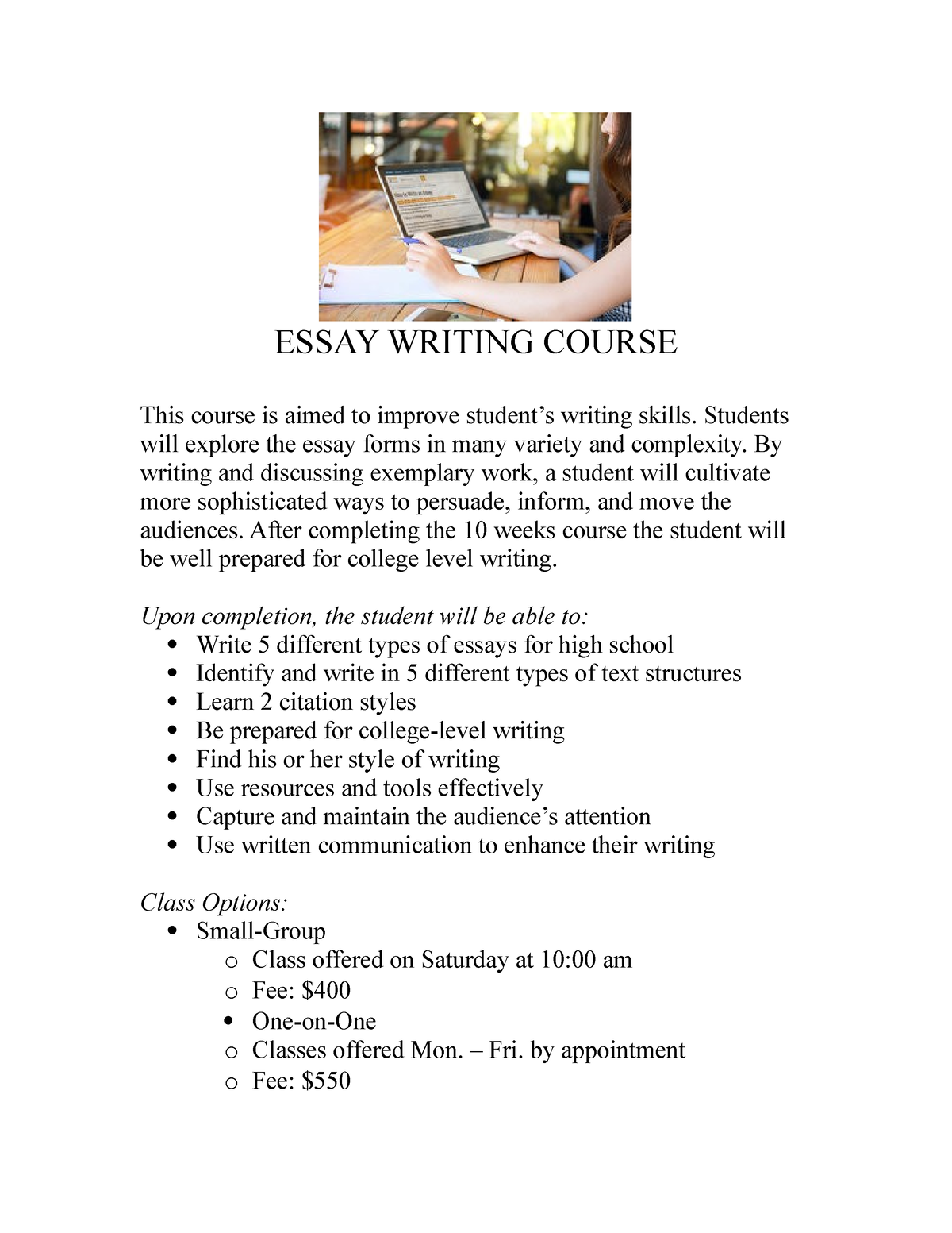 university essay writing course