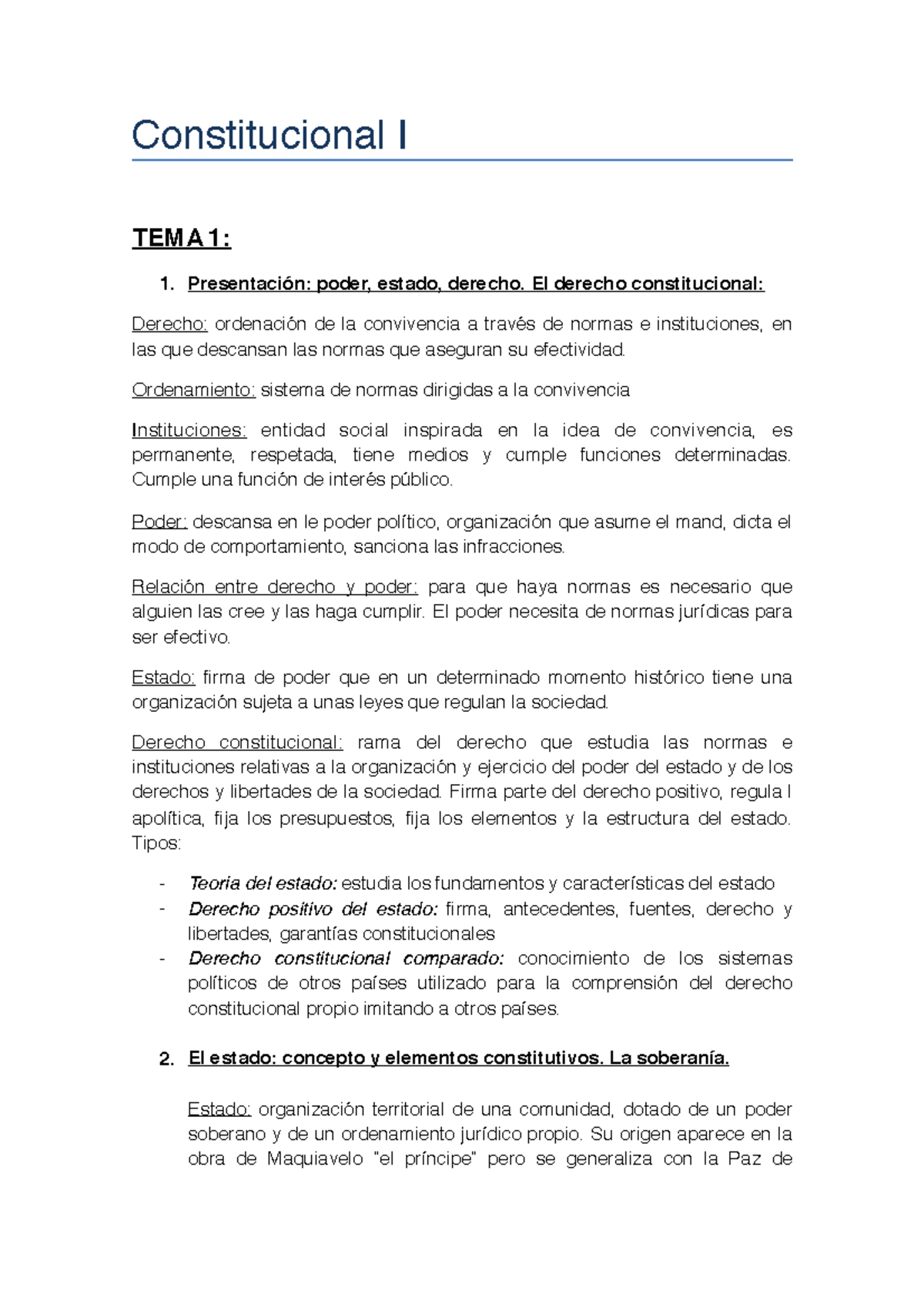 Resumen Derecho Constitucional - Constitucional I TEMA 1: Presentación ...