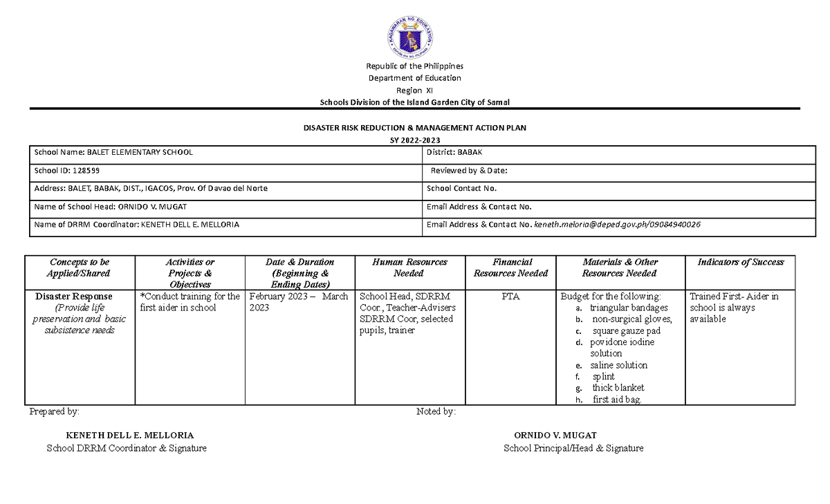 Rescueolympics Action Plan Republic Of The Philippines Department Of Education Region Xi 1028