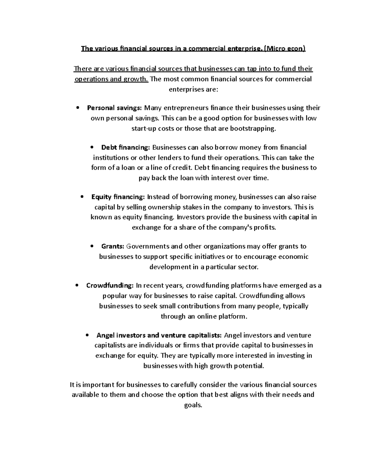 Document 88 (20) - The various financial sources in a commercial ...