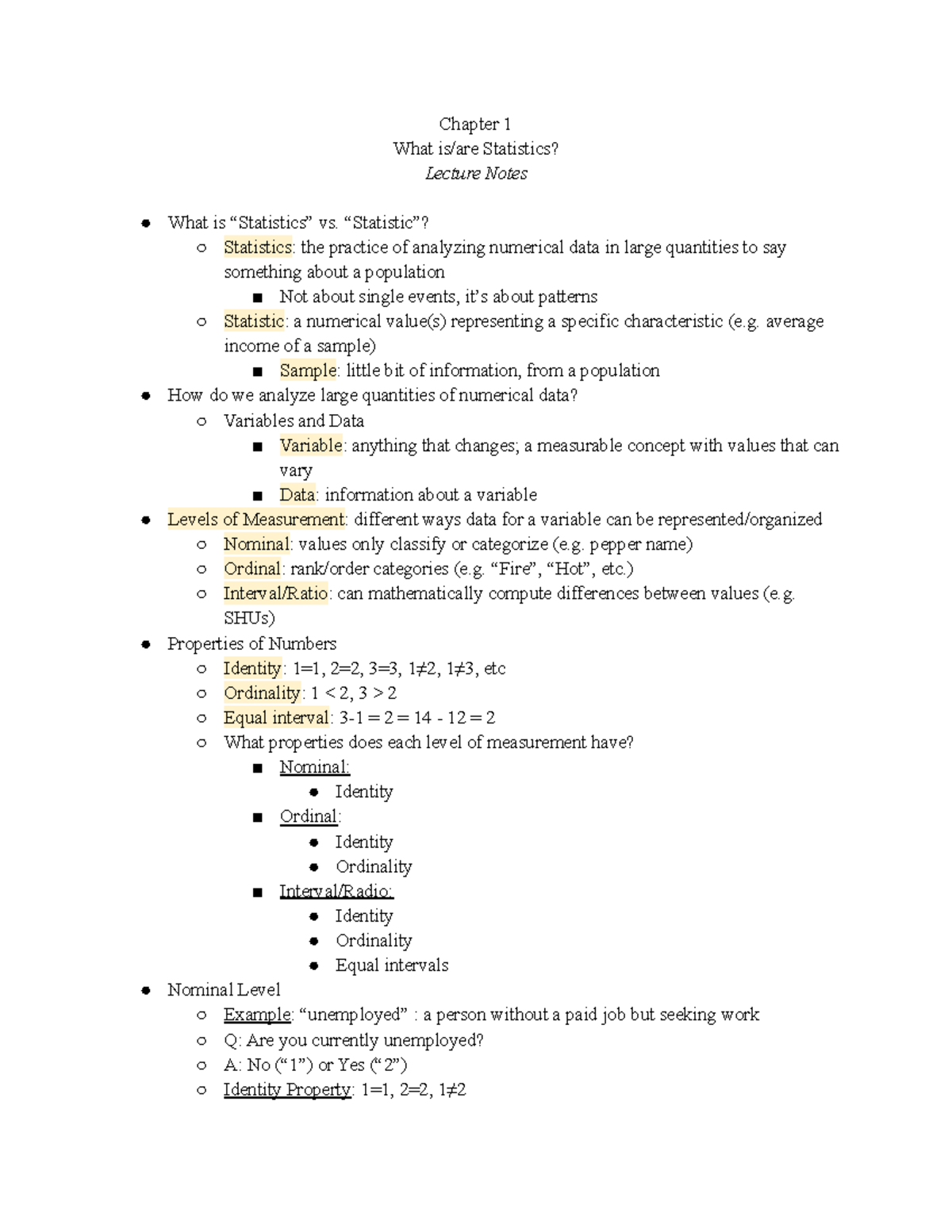 SOCI3307 Chapter 1 Lecture Notes - Chapter 1 What Is/are Statistics ...