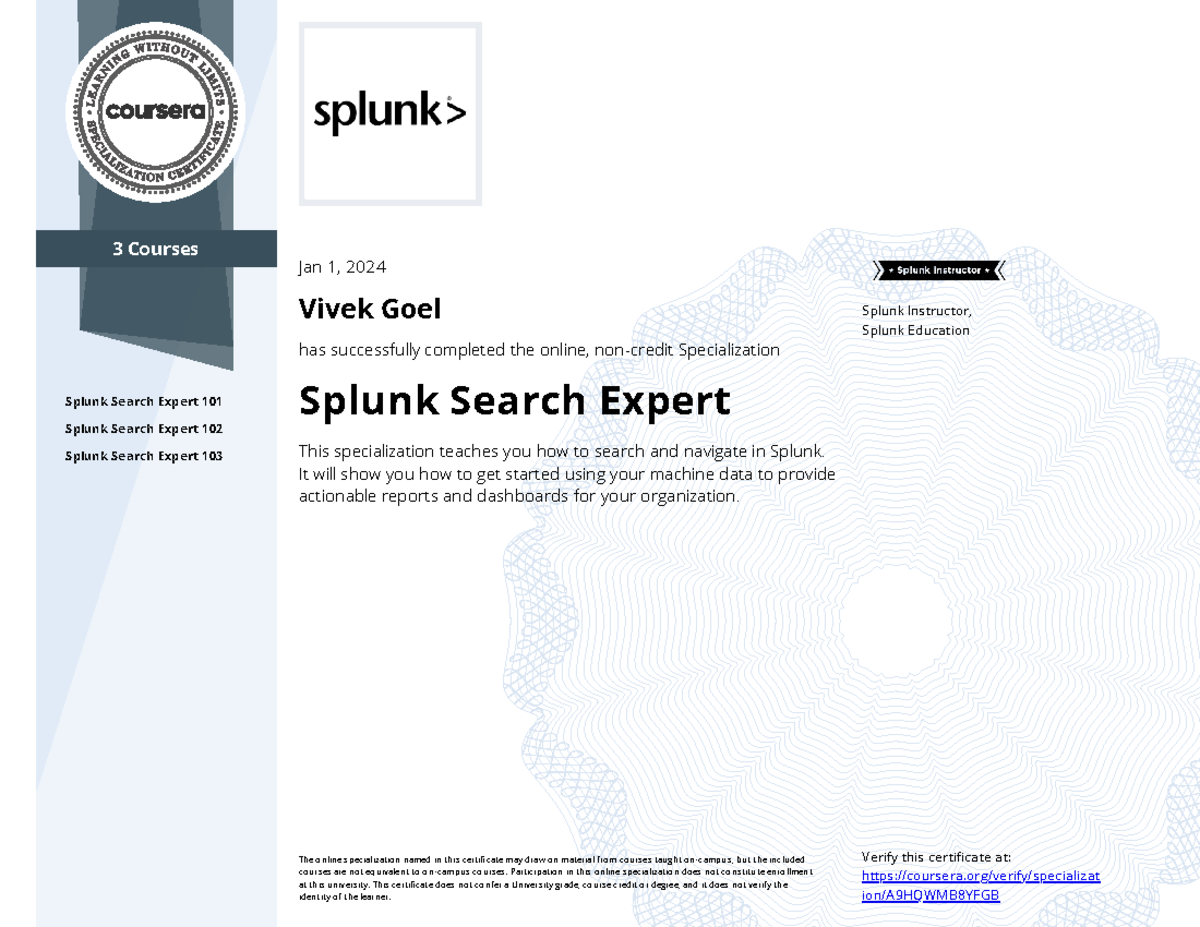 Coursera A9 Hqwmb 8YFGB - 3 Courses Splunk Search Expert 101 Splunk ...