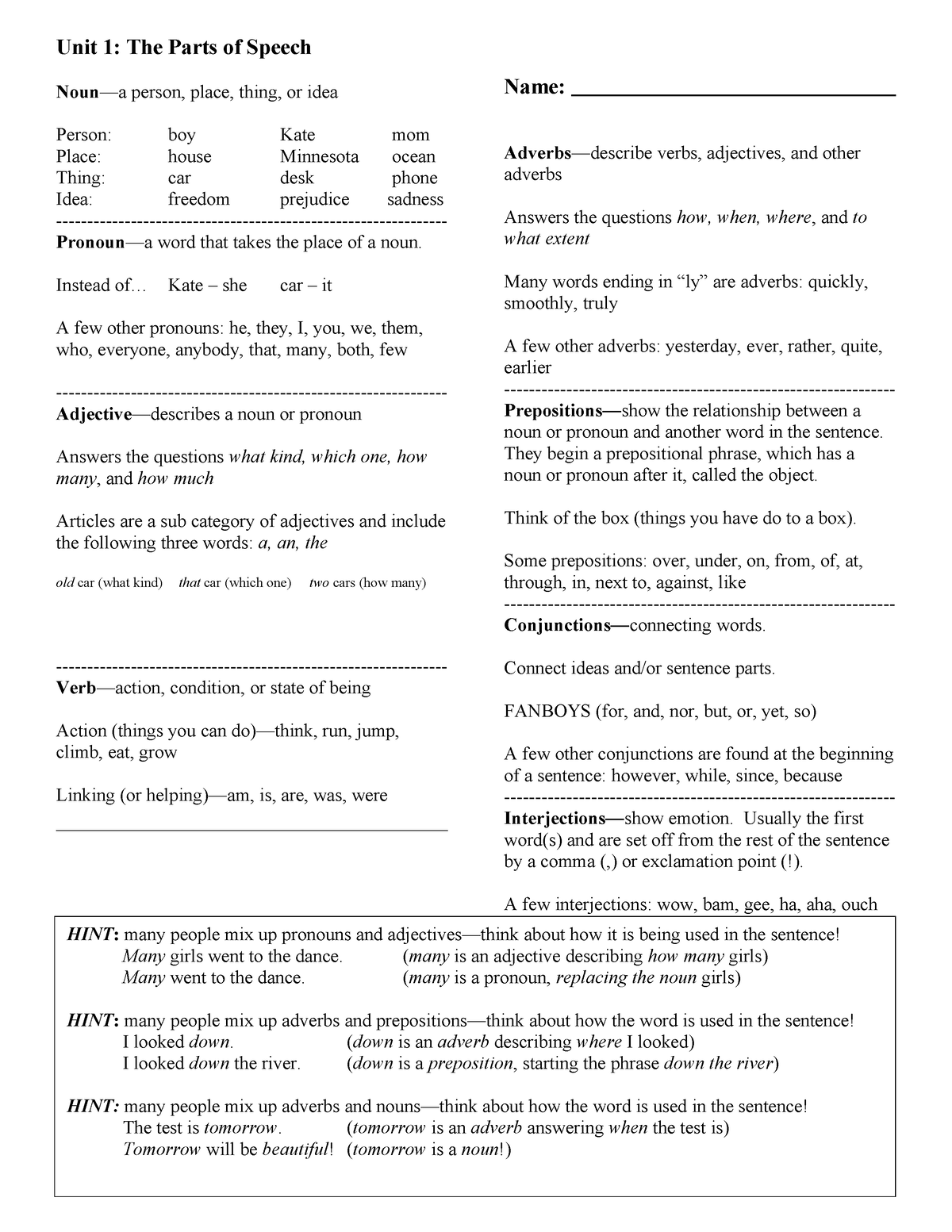 Parts of Speech Review - How a sentence is built by other sentences ...