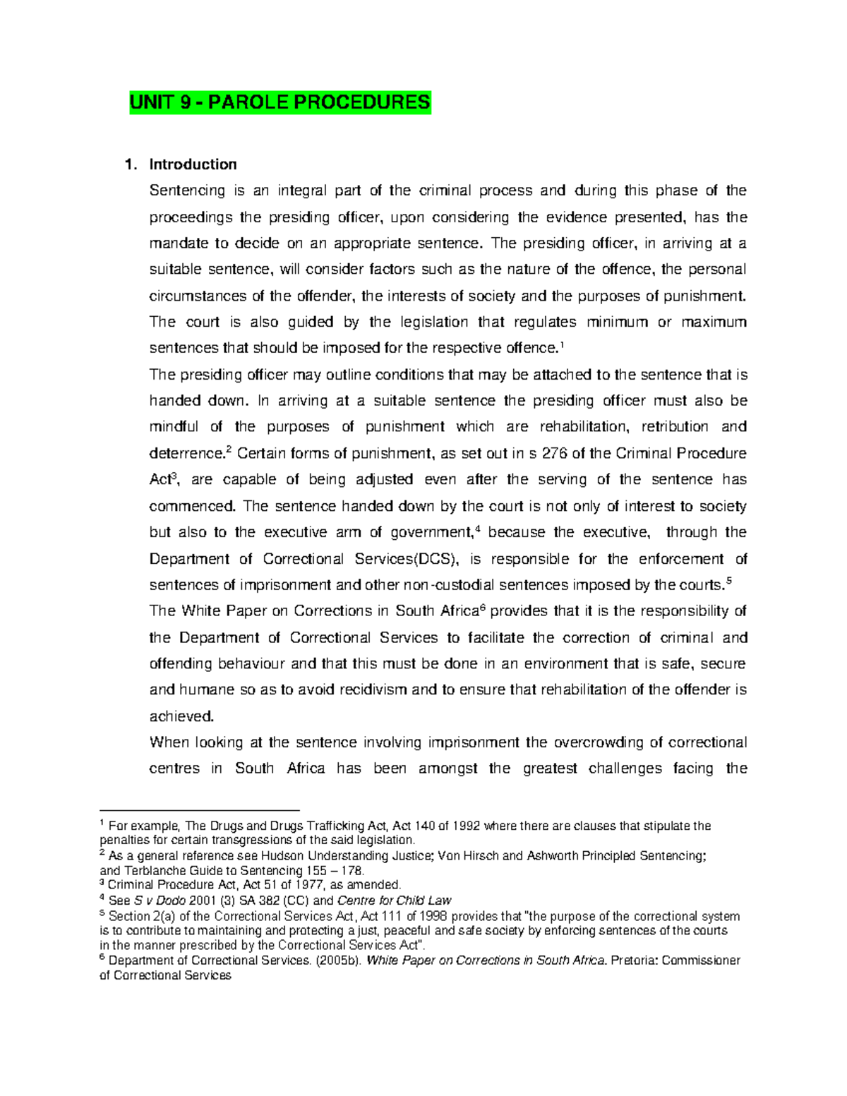 UNIT 9- Parole Procedures- Chapter 34 - UNIT 9 - PAROLE PROCEDURES 1