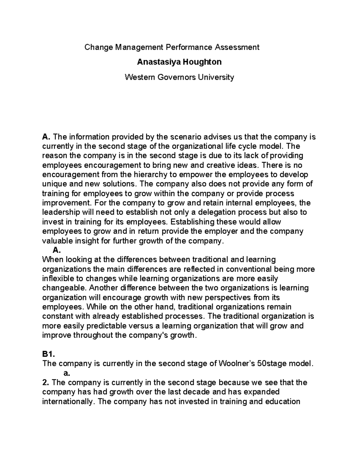 C721 Task 1- Houghton - n/a - Change Management Performance Assessment ...